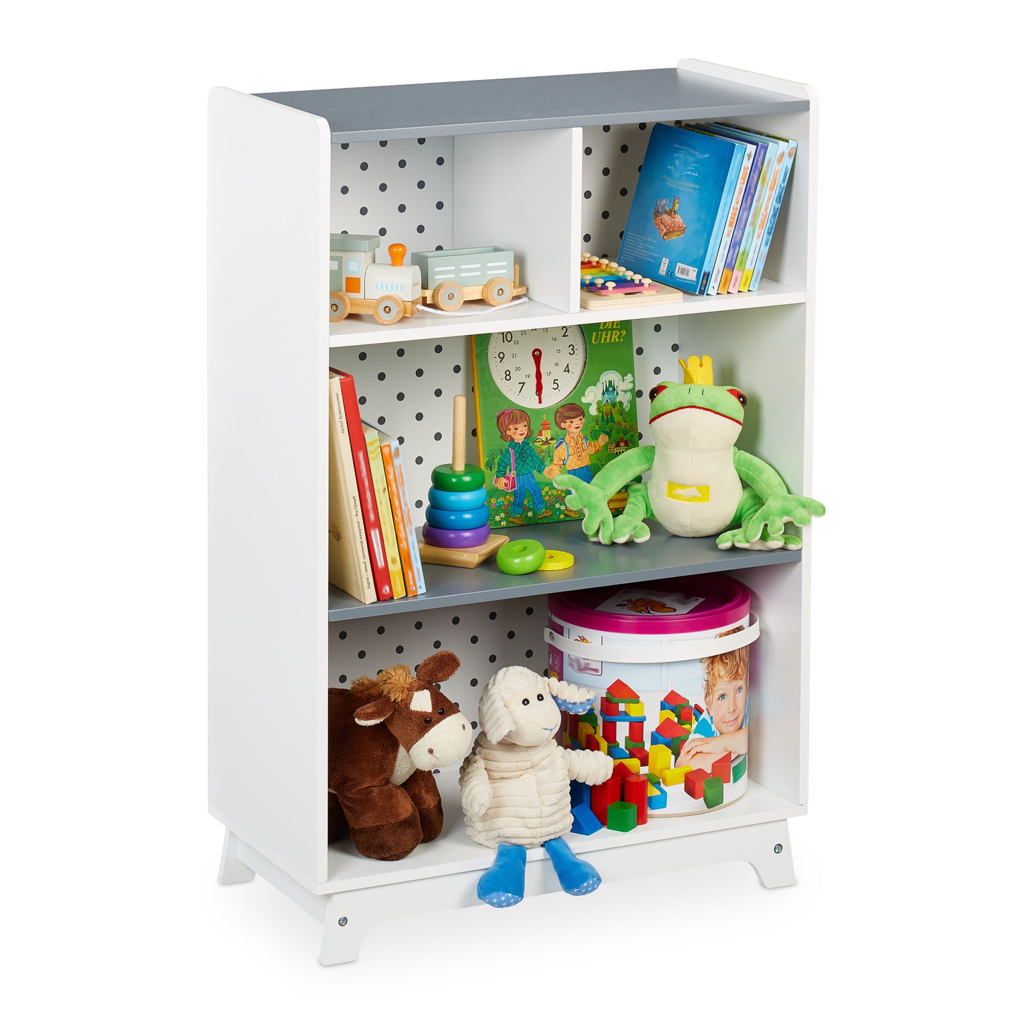 Kinderregal 4 offene Fächer Weiss-Grau von Relaxdays