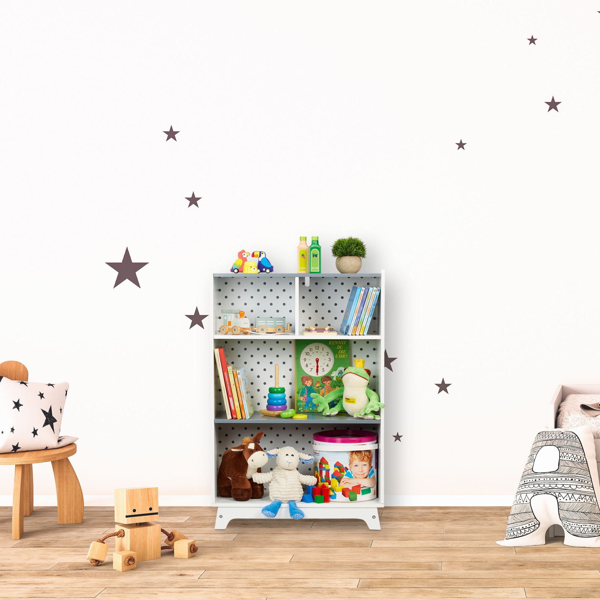Kinderregal 4 offene Fächer Weiss-Grau von Relaxdays