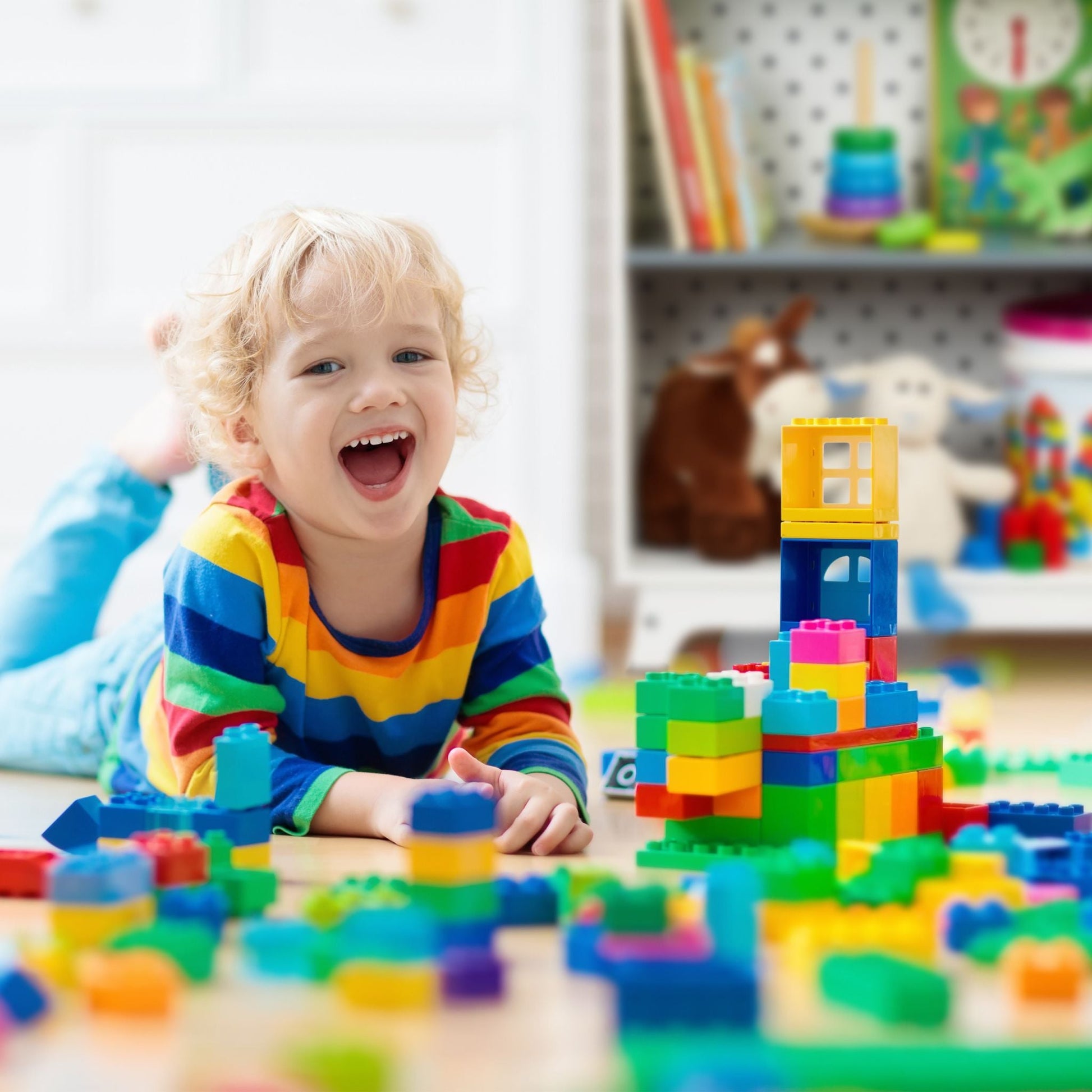 Kinderregal 4 offene Fächer Weiss-Grau von Relaxdays