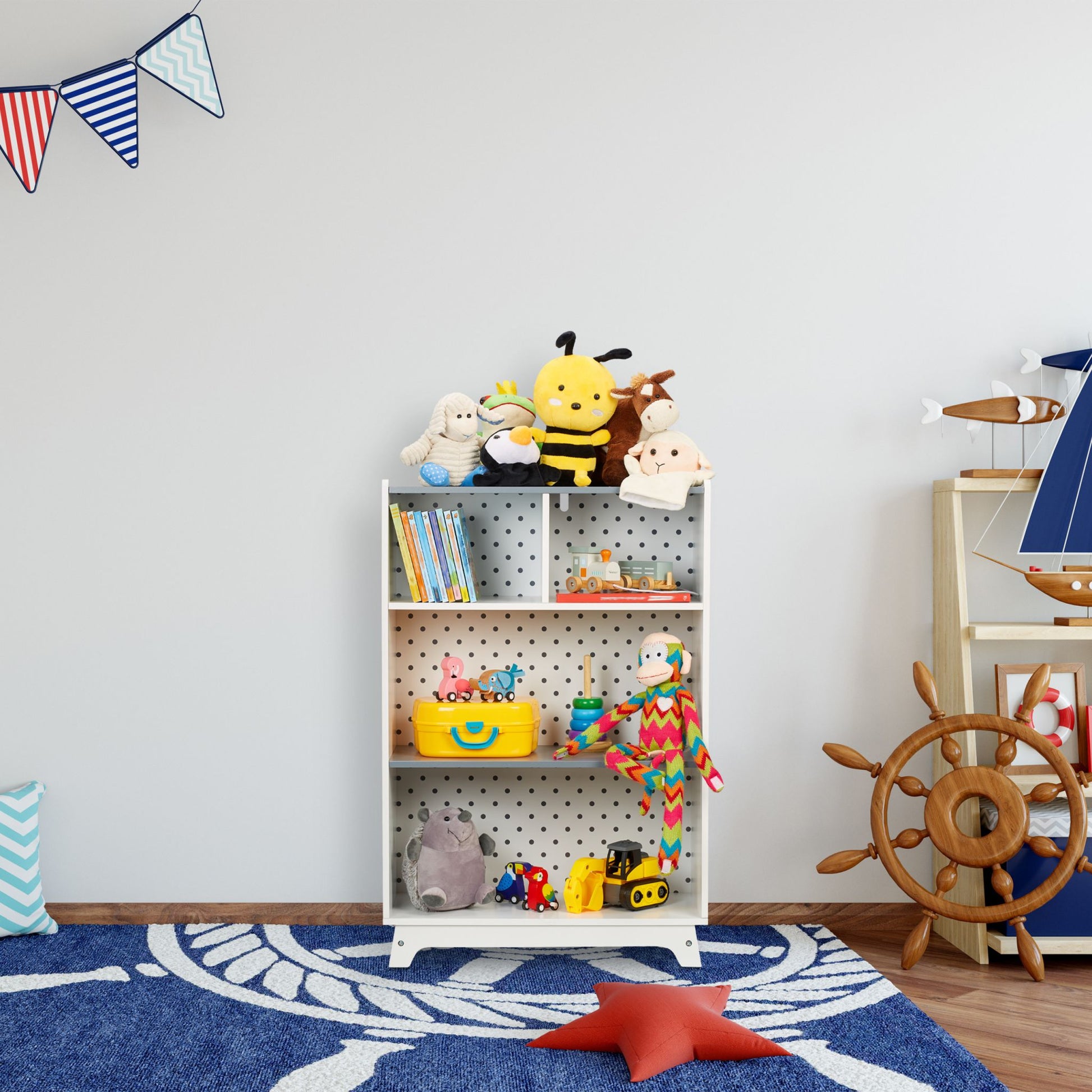 Kinderregal 4 offene Fächer Weiss-Grau von Relaxdays