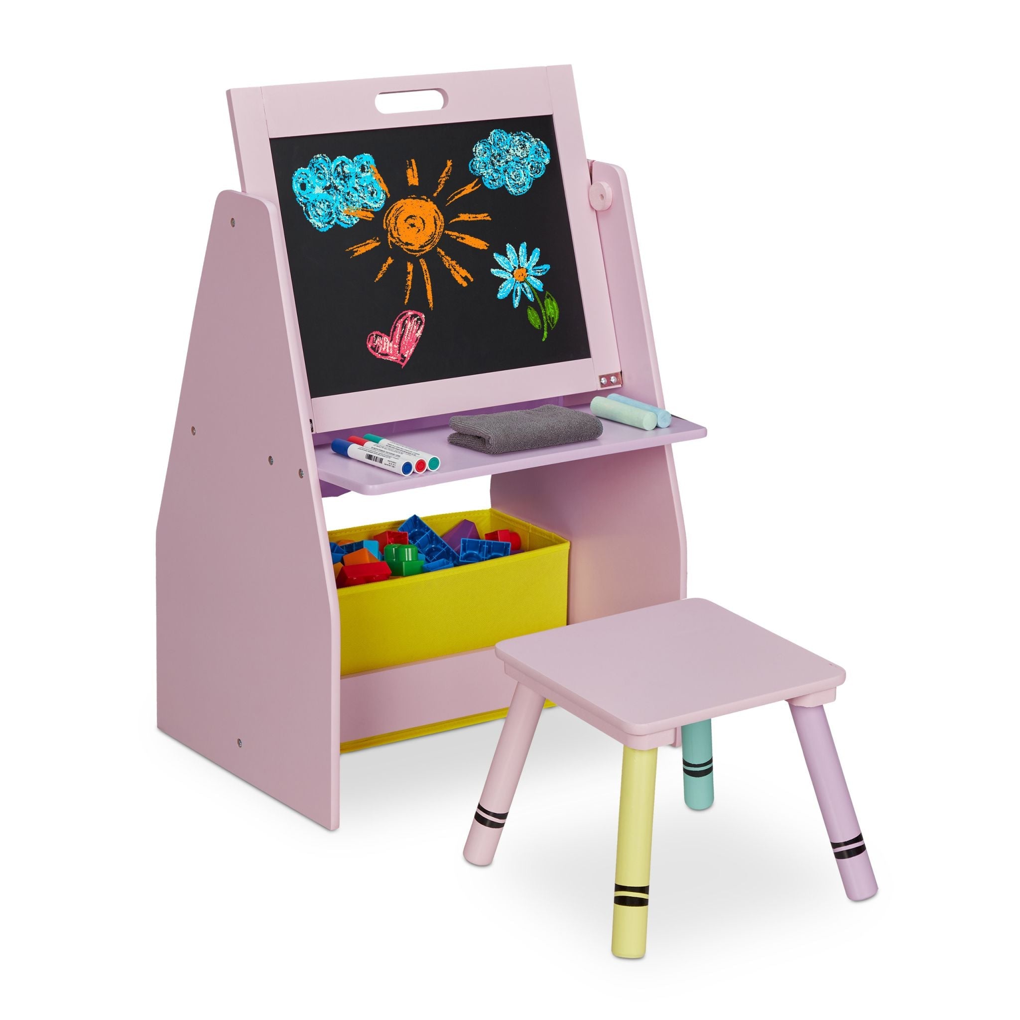 Kinderregal mit Tafel Gelb-Lila-Rosa von Relaxdays