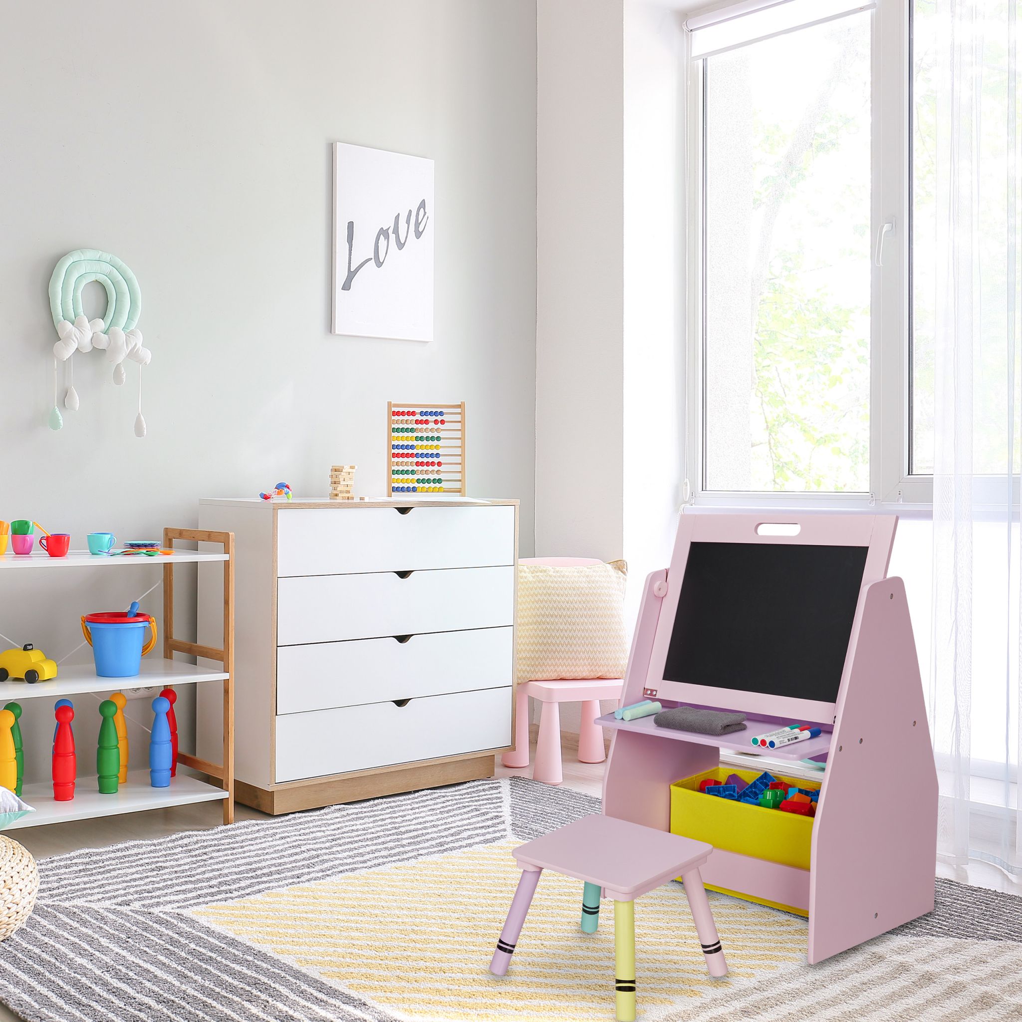 Kinderregal mit Tafel Gelb-Lila-Rosa von Relaxdays