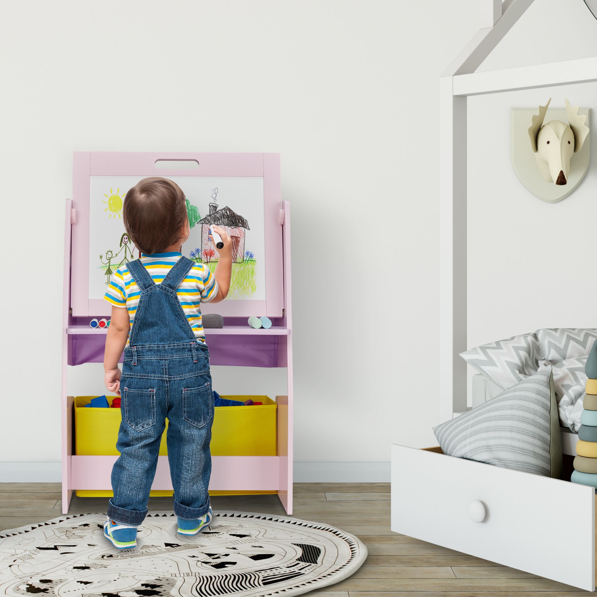 Kinderregal mit Tafel Gelb-Lila-Rosa von Relaxdays