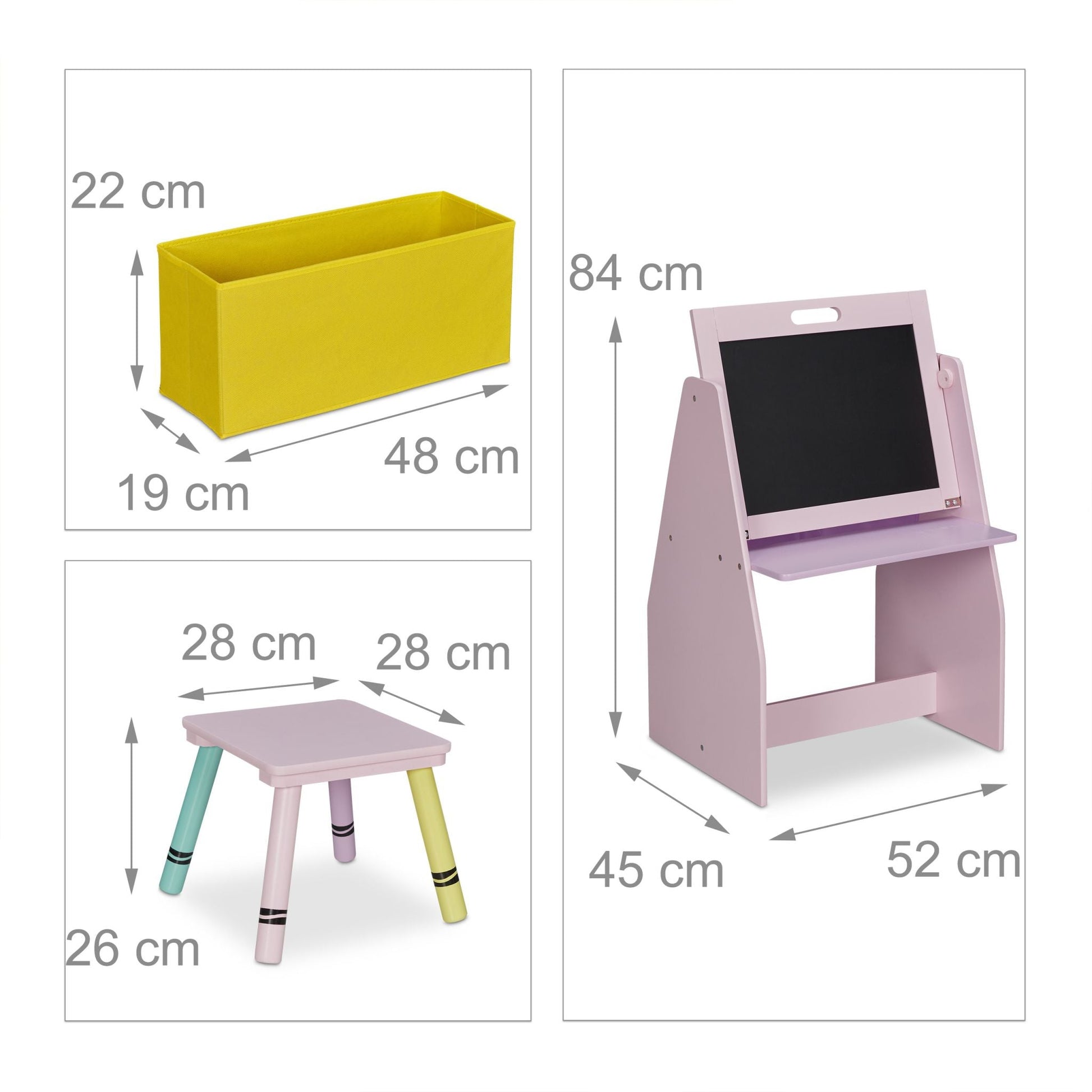 Kinderregal mit Tafel Gelb-Lila-Rosa von Relaxdays