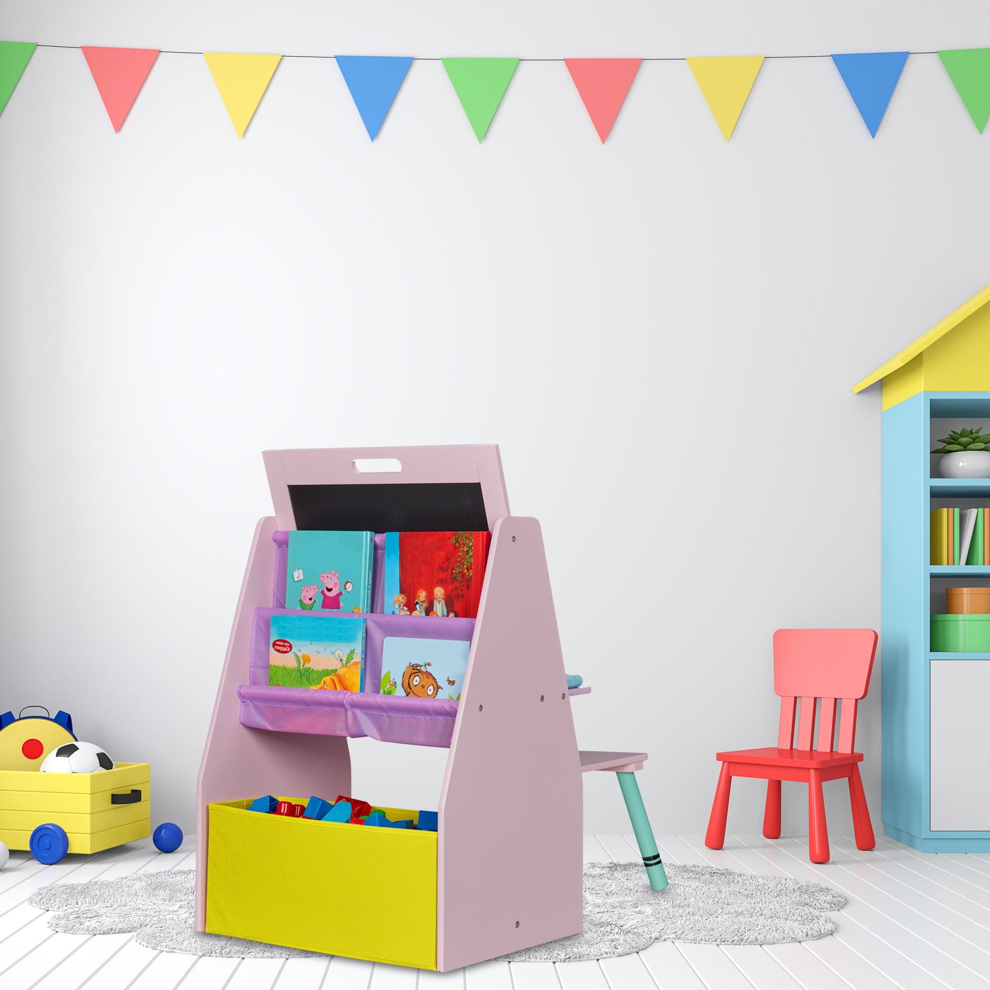Kinderregal mit Tafel Gelb-Lila-Rosa von Relaxdays