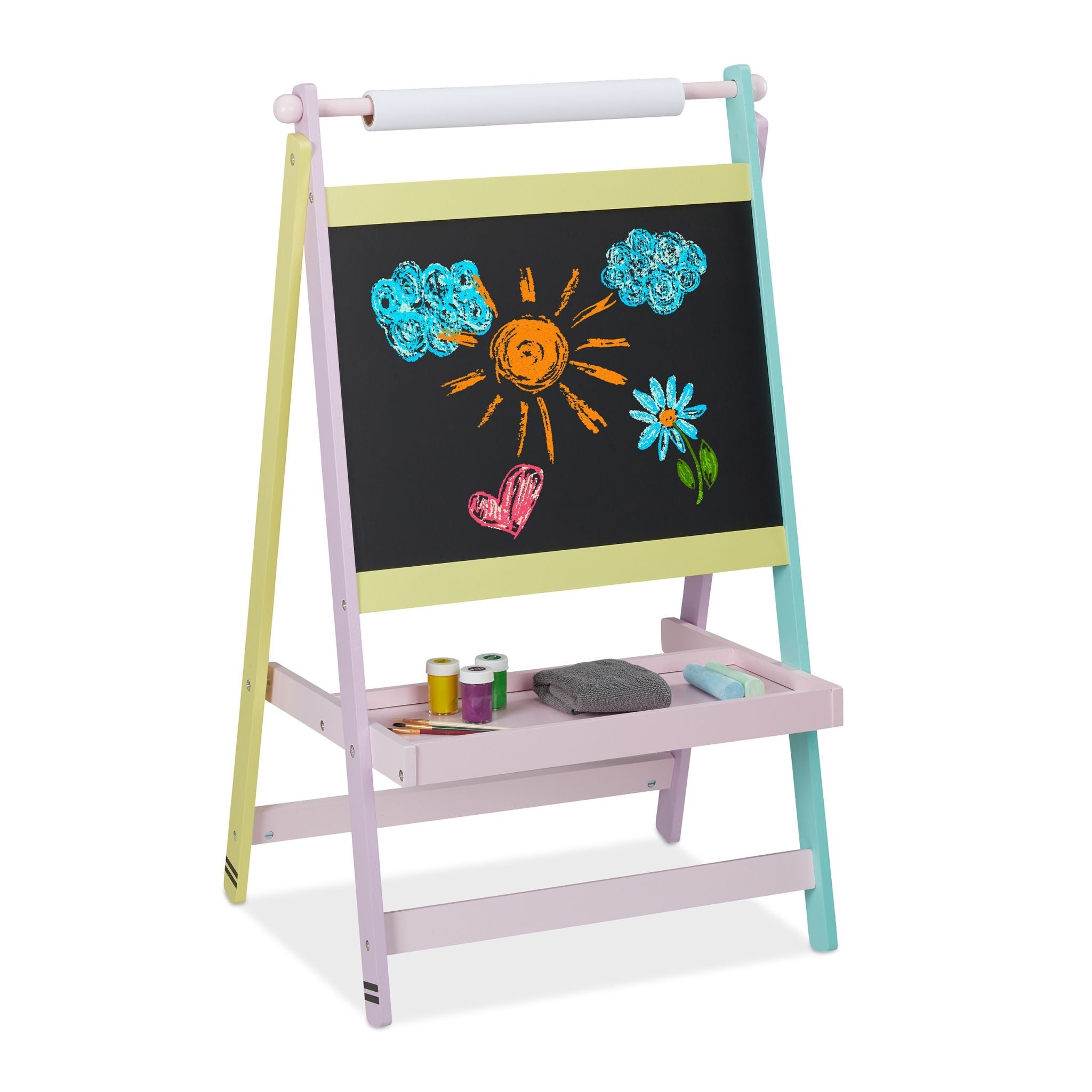 Kindertafel mit Papierrolle Gelb-Lila-Schwarz von Relaxdays