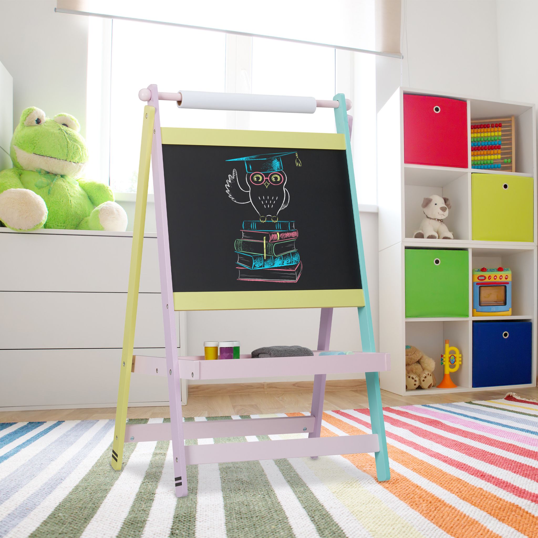 Kindertafel mit Papierrolle Gelb-Lila-Schwarz von Relaxdays