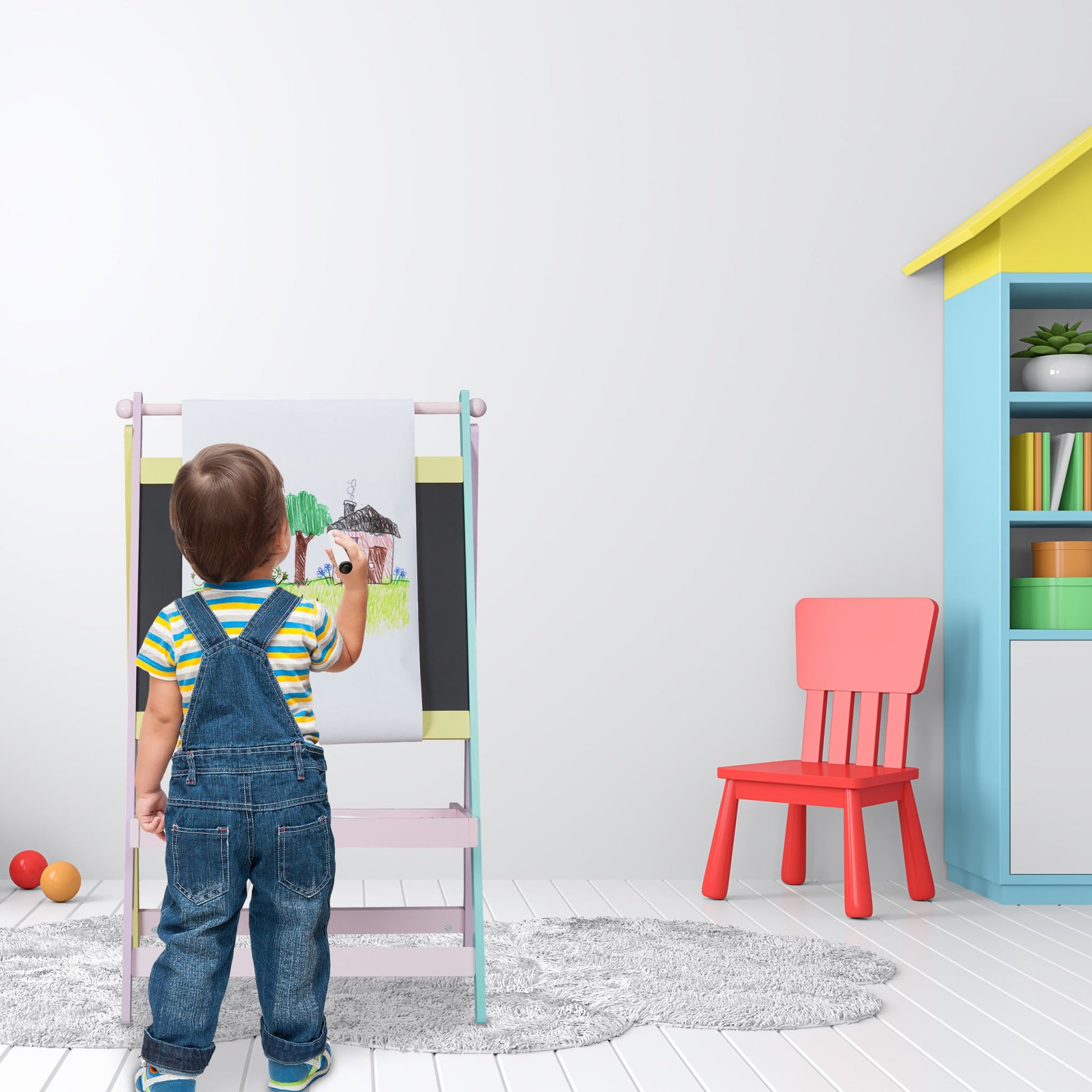 Kindertafel mit Papierrolle Gelb-Lila-Schwarz von Relaxdays