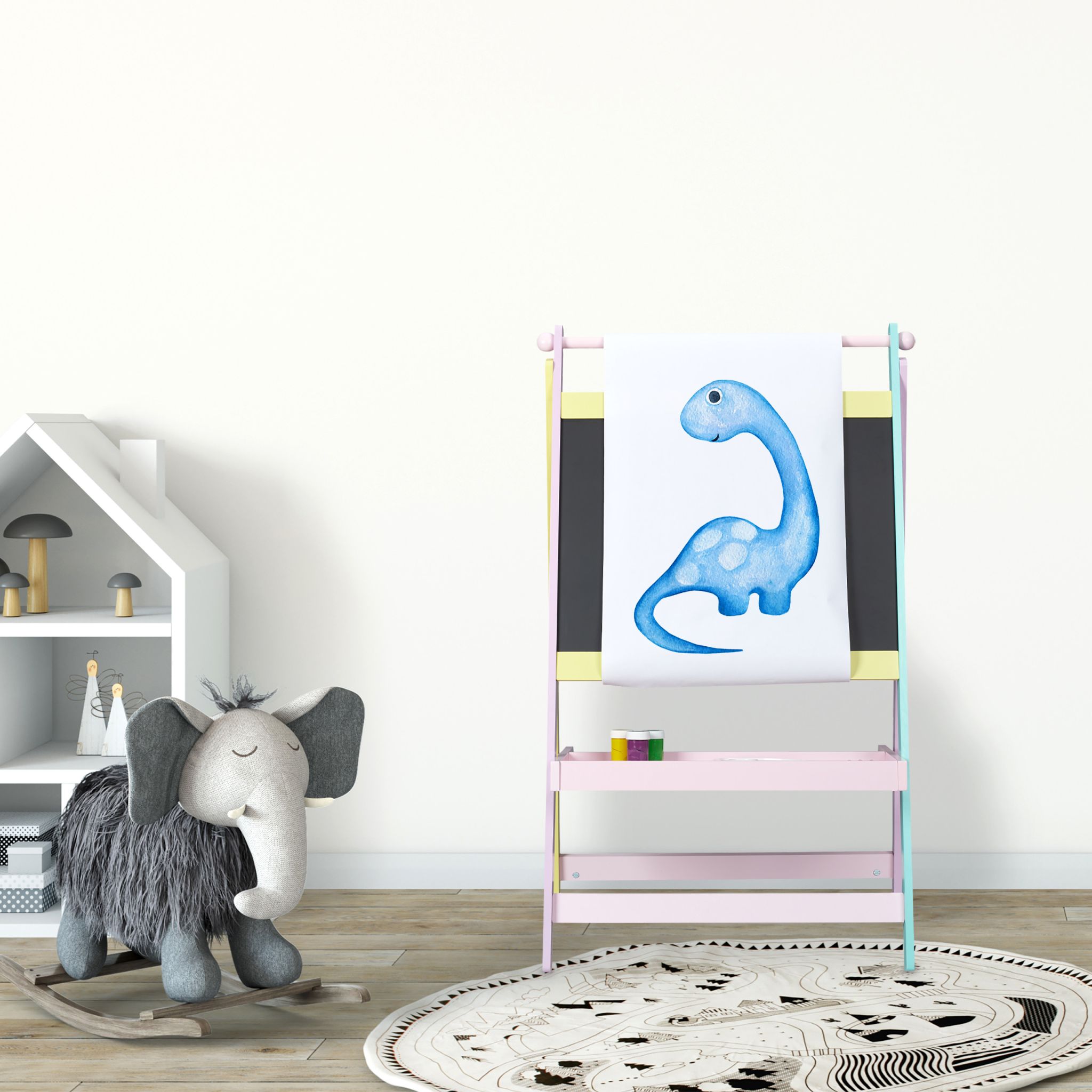 Kindertafel mit Papierrolle Gelb-Lila-Schwarz von Relaxdays