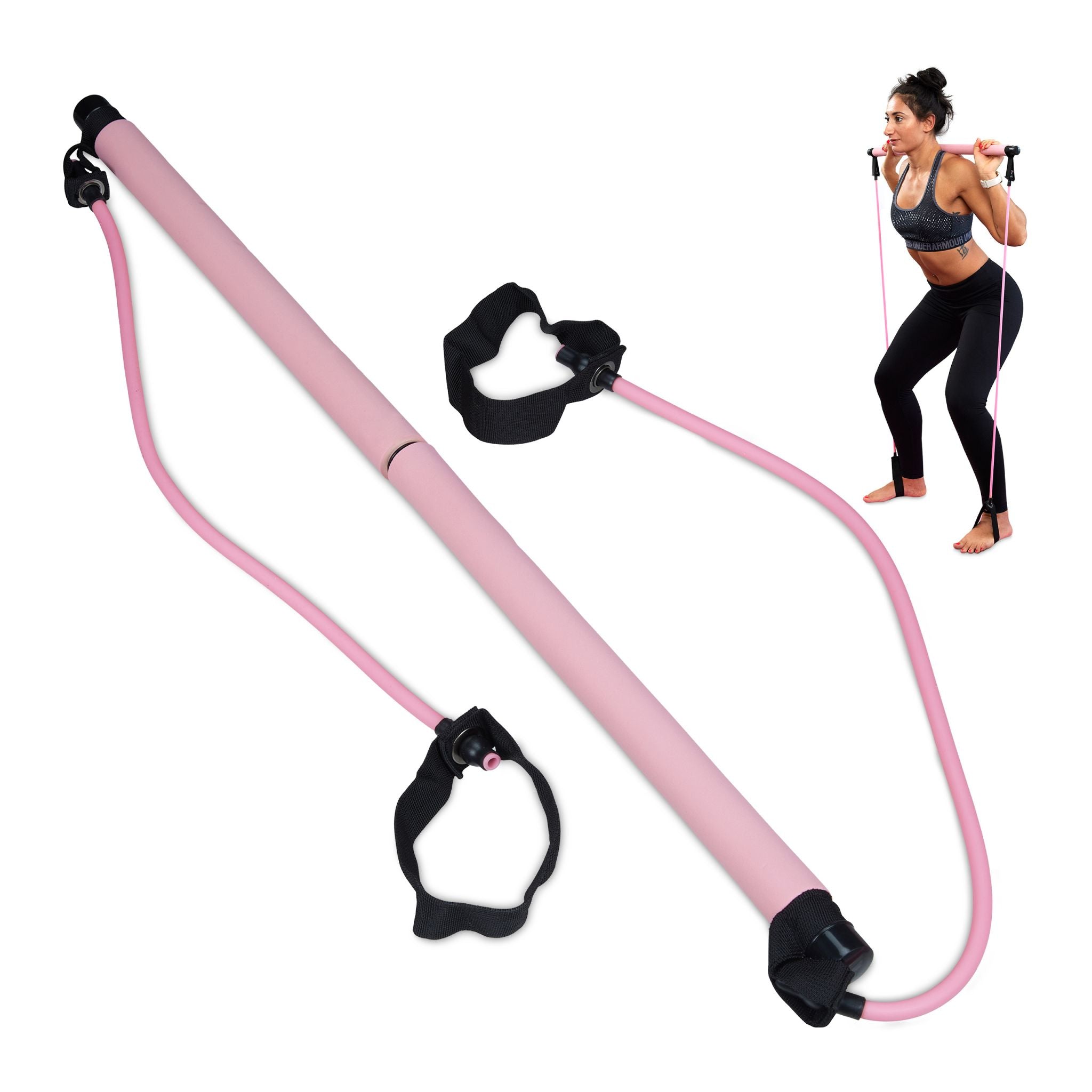 Pilatesstab mit Widerstandsbändern Pink-Schwarz von Relaxdays