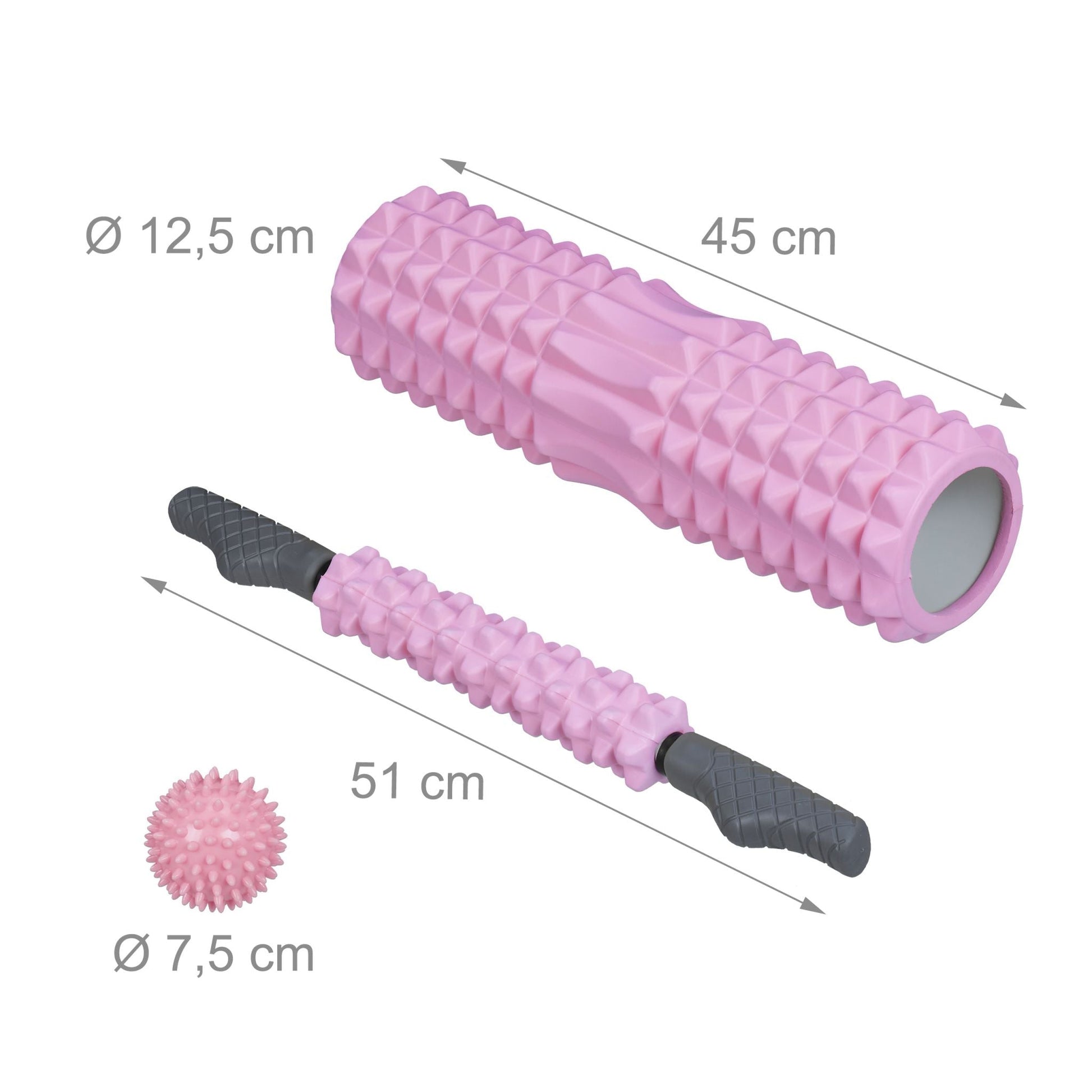 Faszienrolle 3er-Set Rosa-Grau von Relaxdays