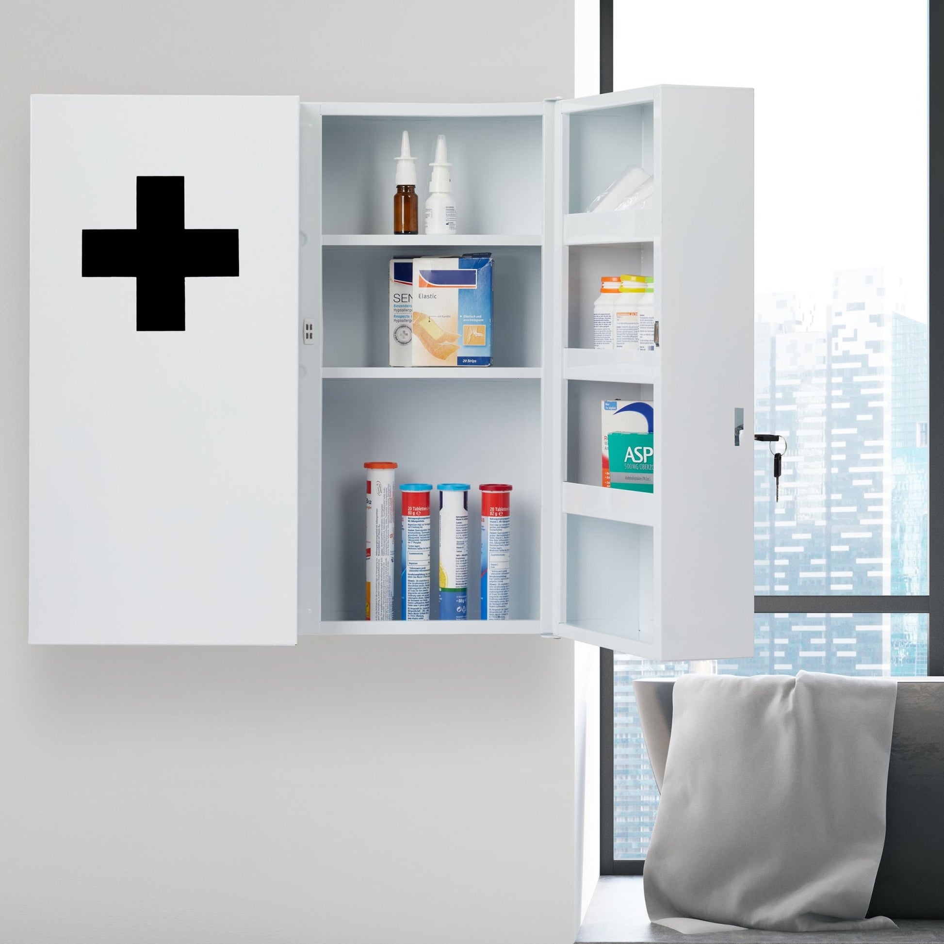 Medizinschrank XXL in Weiss Weiss-Schwarz von Relaxdays