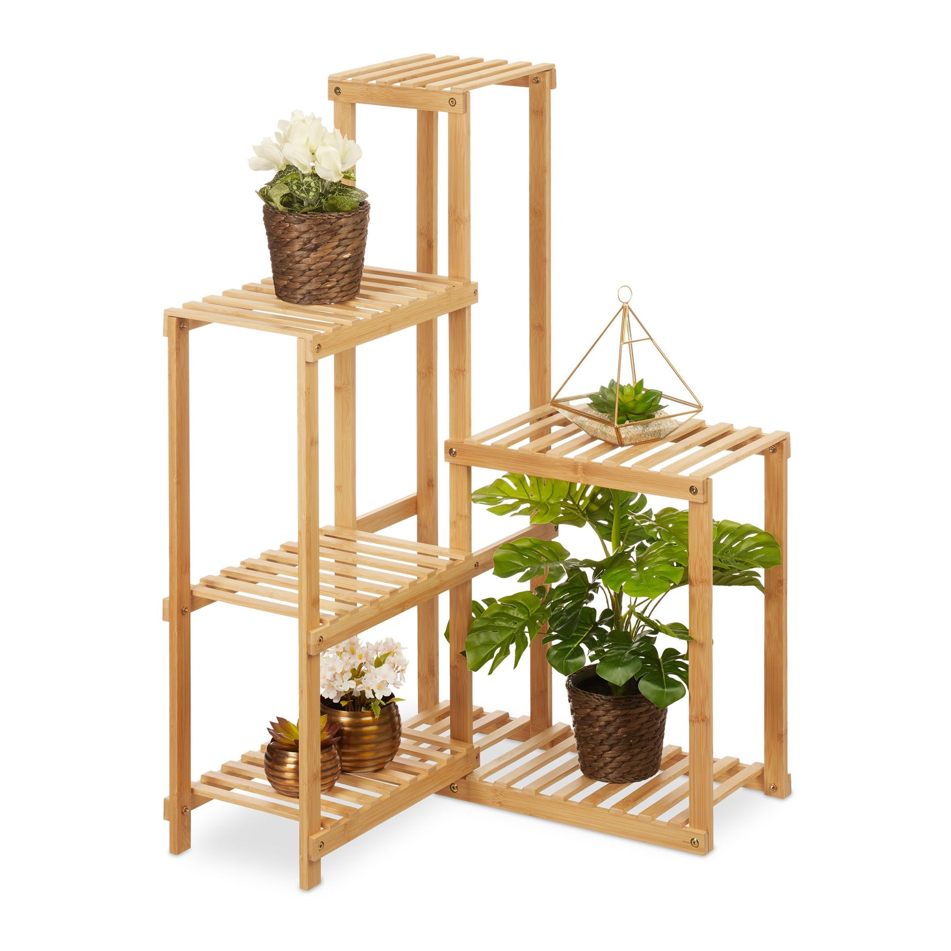 Eck Pflanzenregal Bambus Hellbraun von Relaxdays