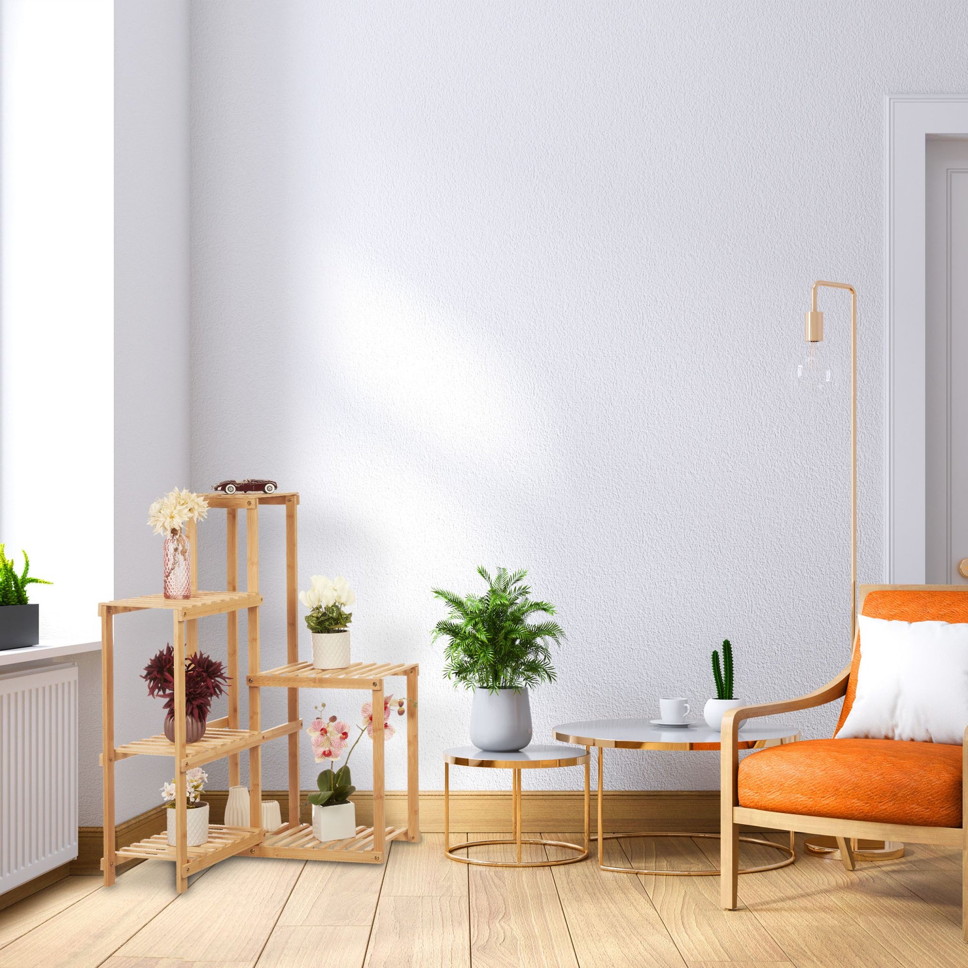 Eck Pflanzenregal Bambus Hellbraun von Relaxdays