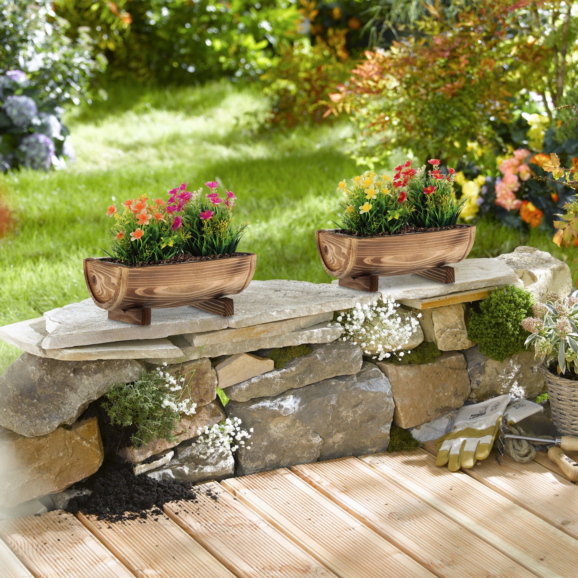 Blumenkasten Holz 2er-Set Braun von Relaxdays