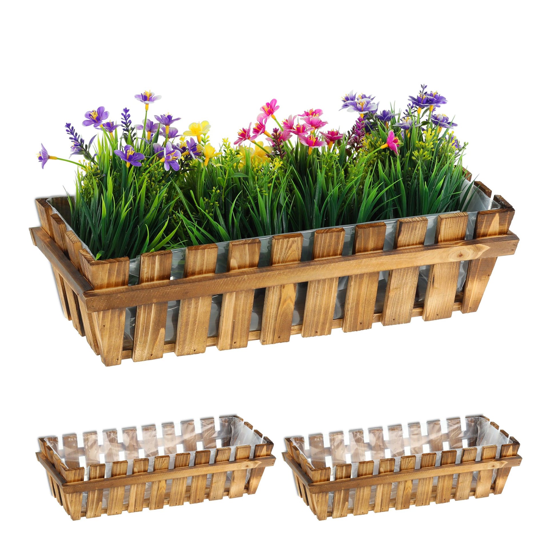 Blumenkasten Holzzaun 3er-Set Braun von Relaxdays