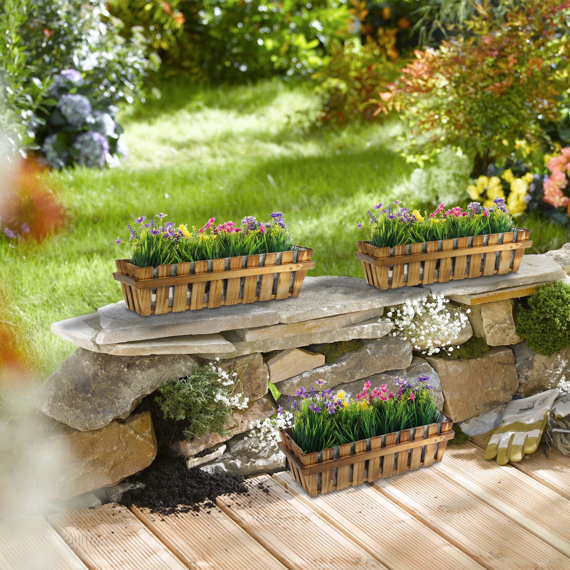 Blumenkasten Holzzaun 3er-Set Braun von Relaxdays