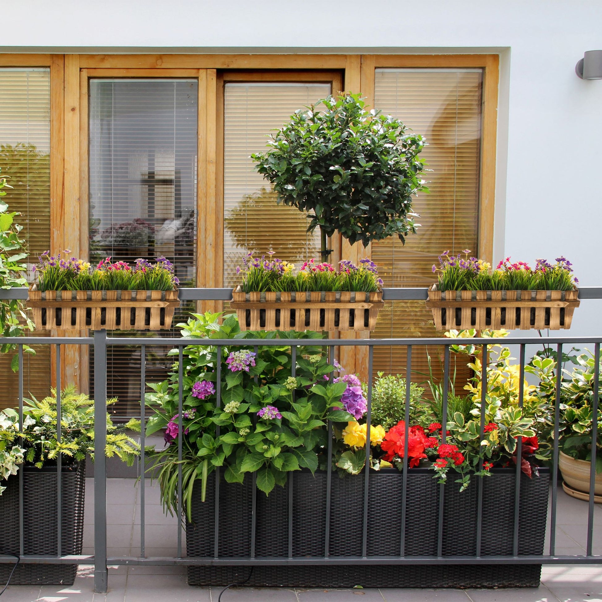 Blumenkasten Holzzaun 3er-Set Braun von Relaxdays