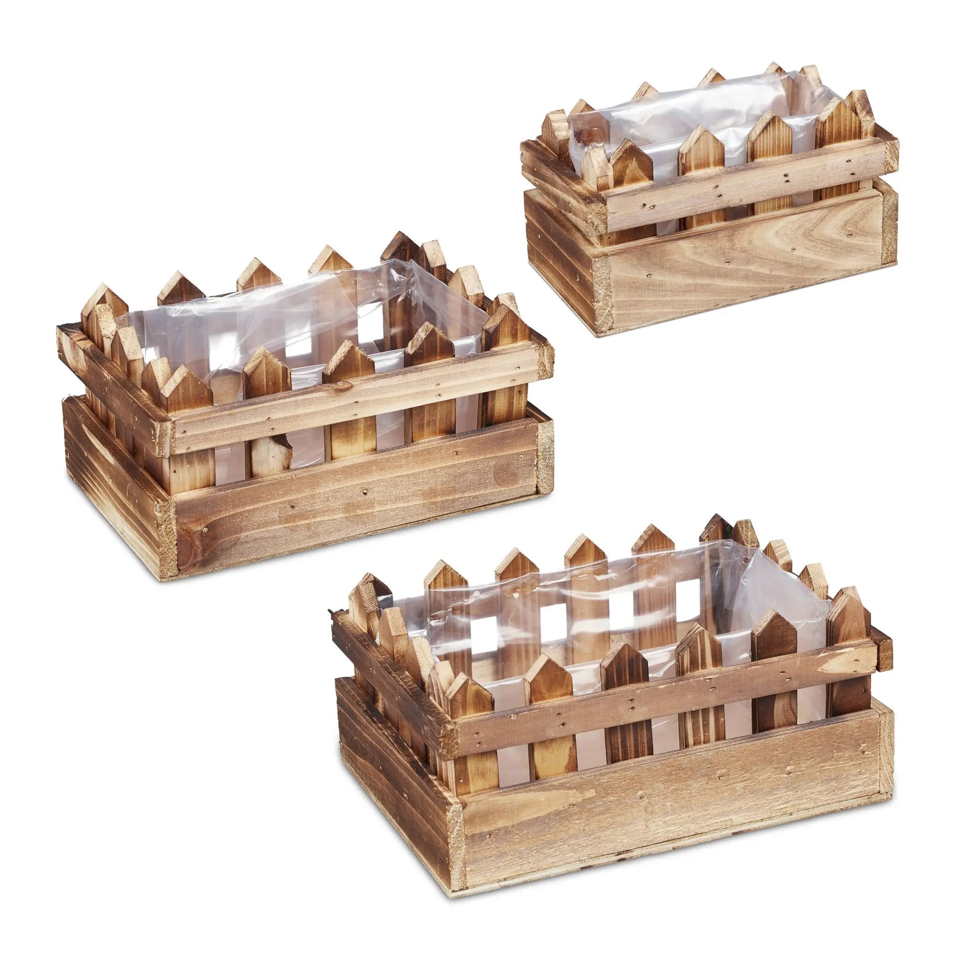 Blumenkasten Zaunoptik Holz 3er-Set Braun-Transparent von Relaxdays