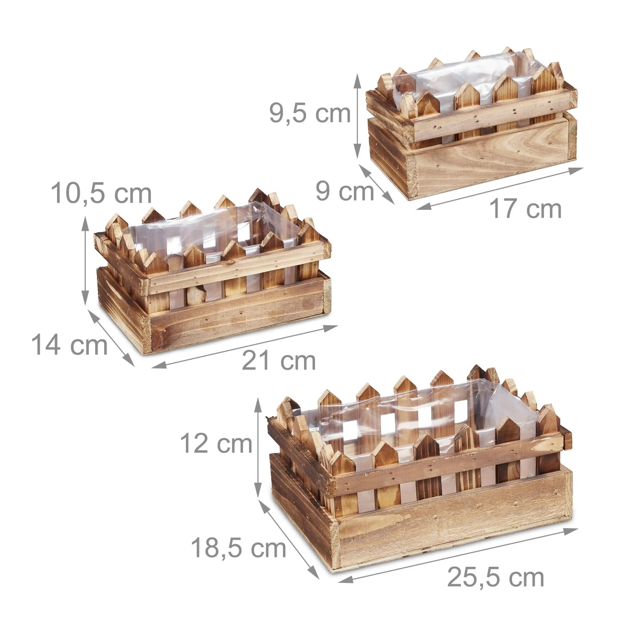 Blumenkasten Zaunoptik Holz 3er-Set Braun-Transparent von Relaxdays
