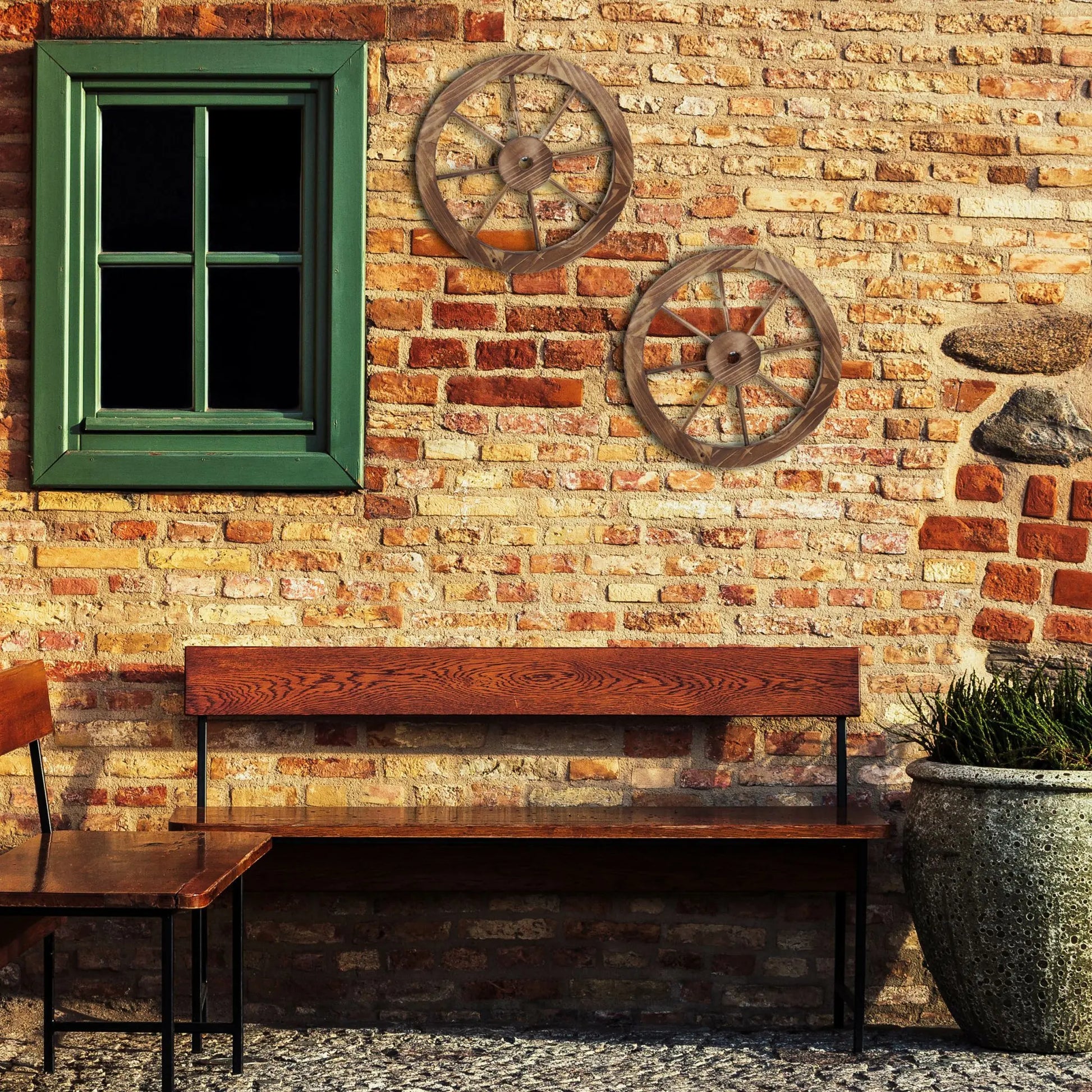 Wagenrad Holz 2er-Set Braun von Relaxdays