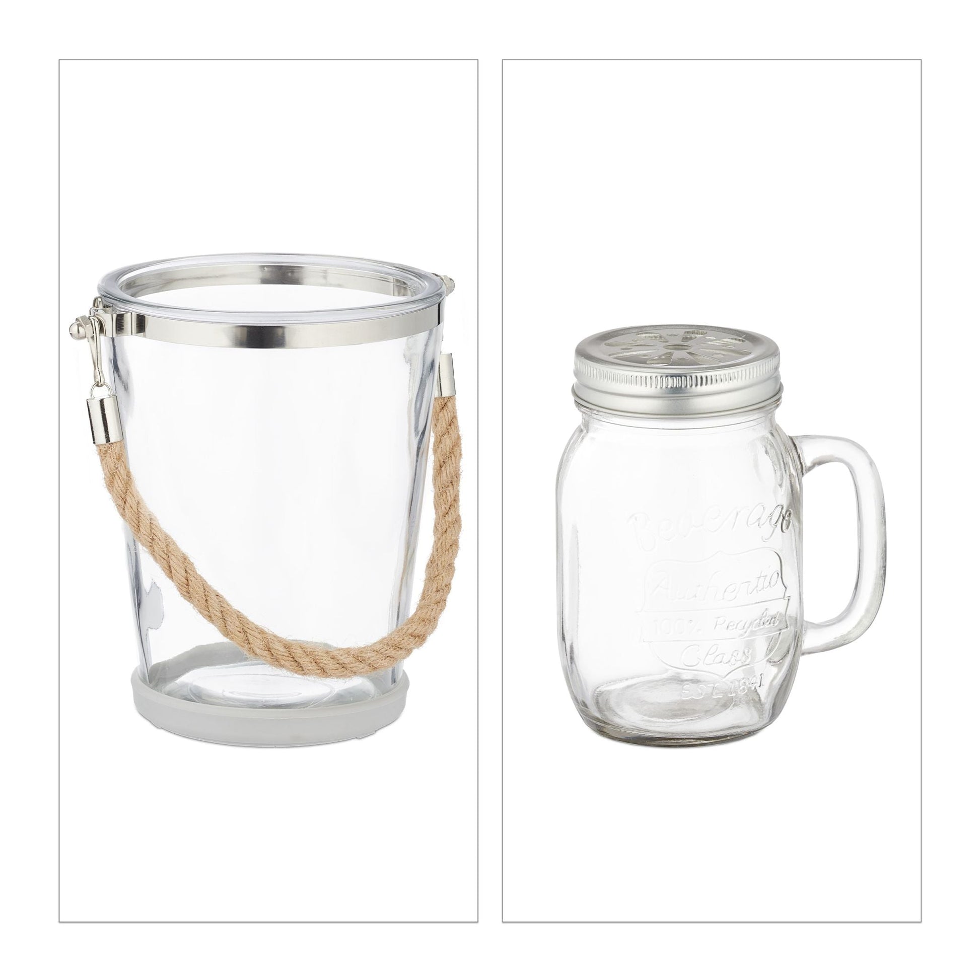 Trinkgläser mit Deckel und Zubehör 4er-Set Silber-Transparent von Relaxdays