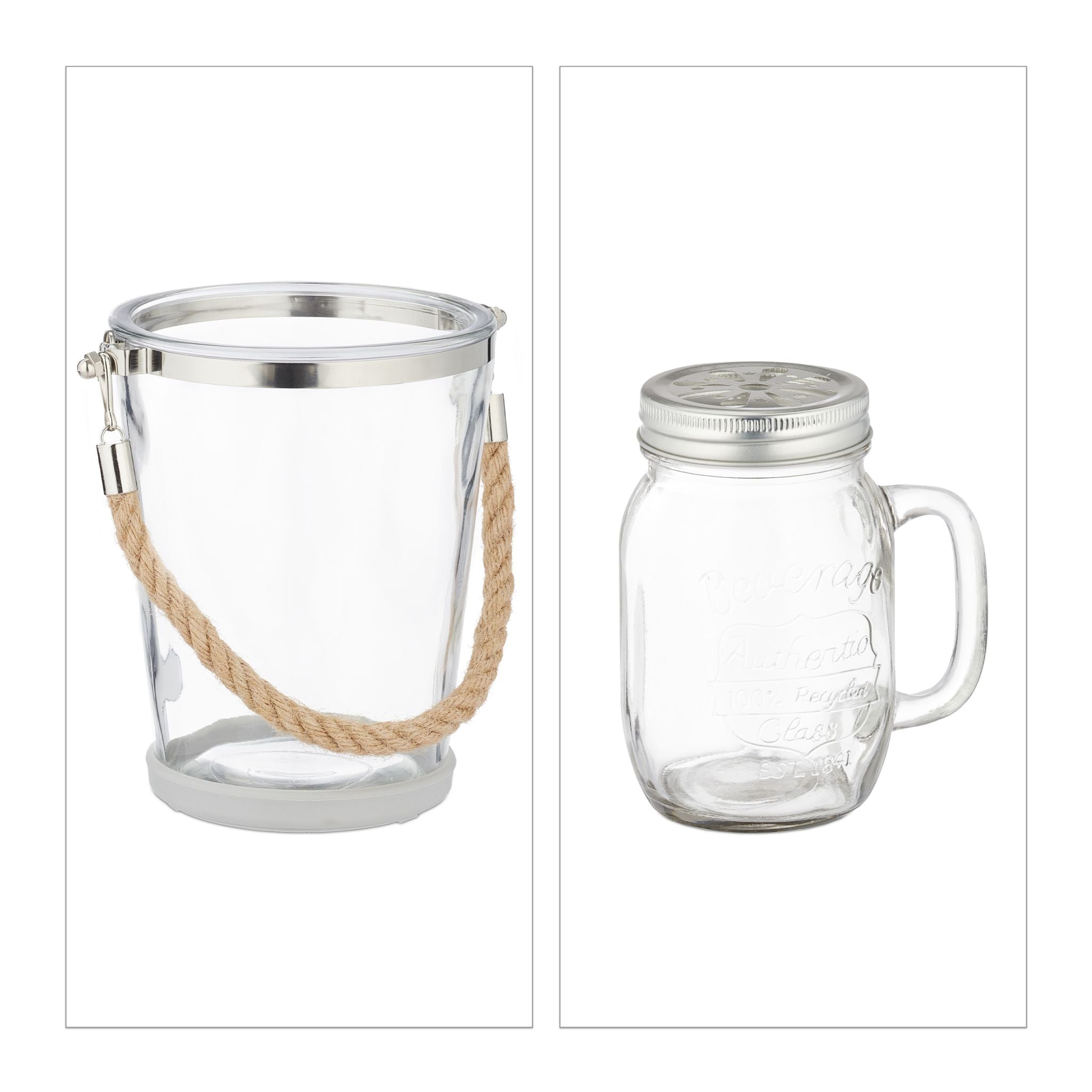 Trinkgläser mit Deckel und Zubehör 4er-Set Silber-Transparent von Relaxdays