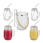 Trinkgläser mit Deckel und Zubehör 4er-Set Silber-Transparent von Relaxdays