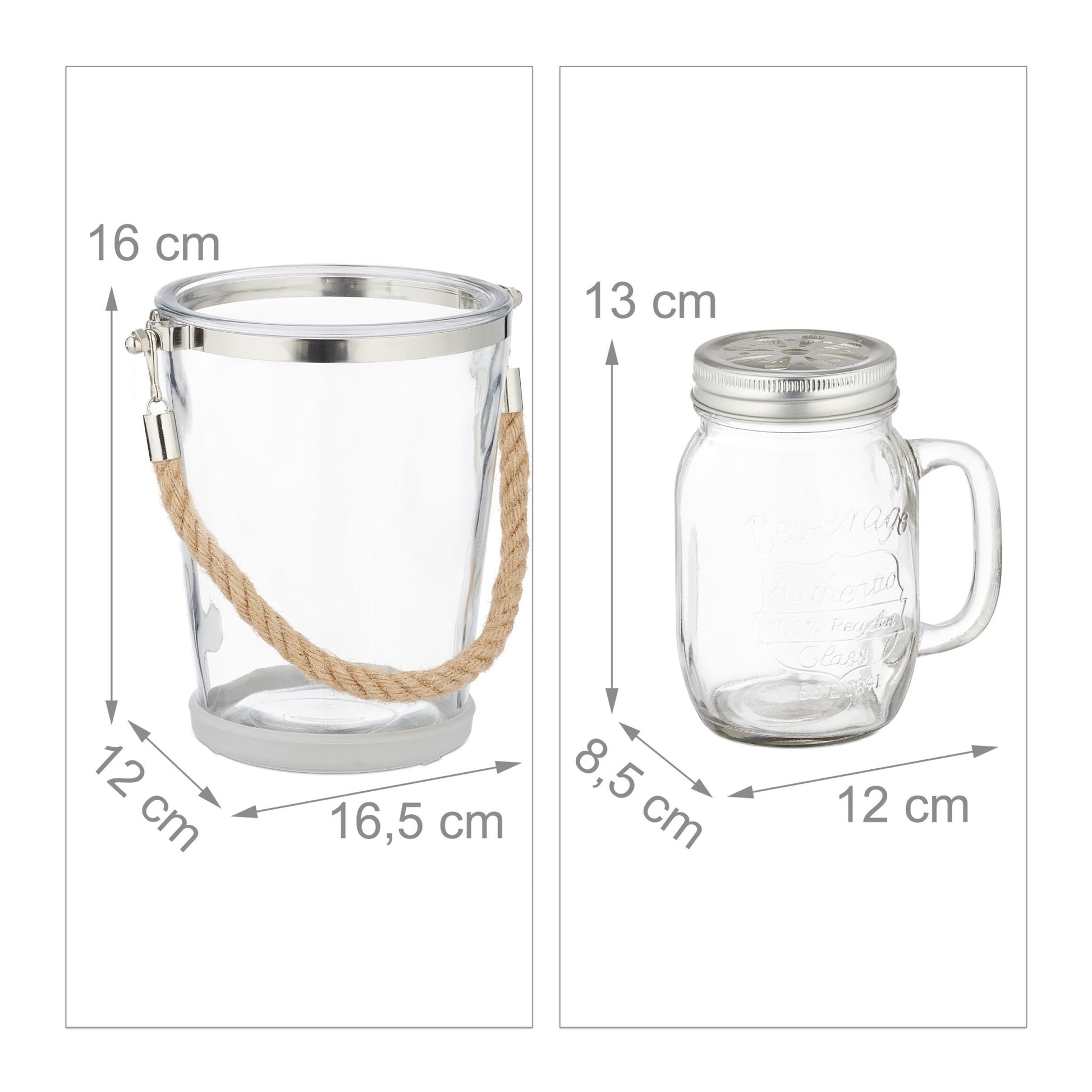 Trinkgläser mit Deckel und Zubehör 4er-Set Silber-Transparent von Relaxdays