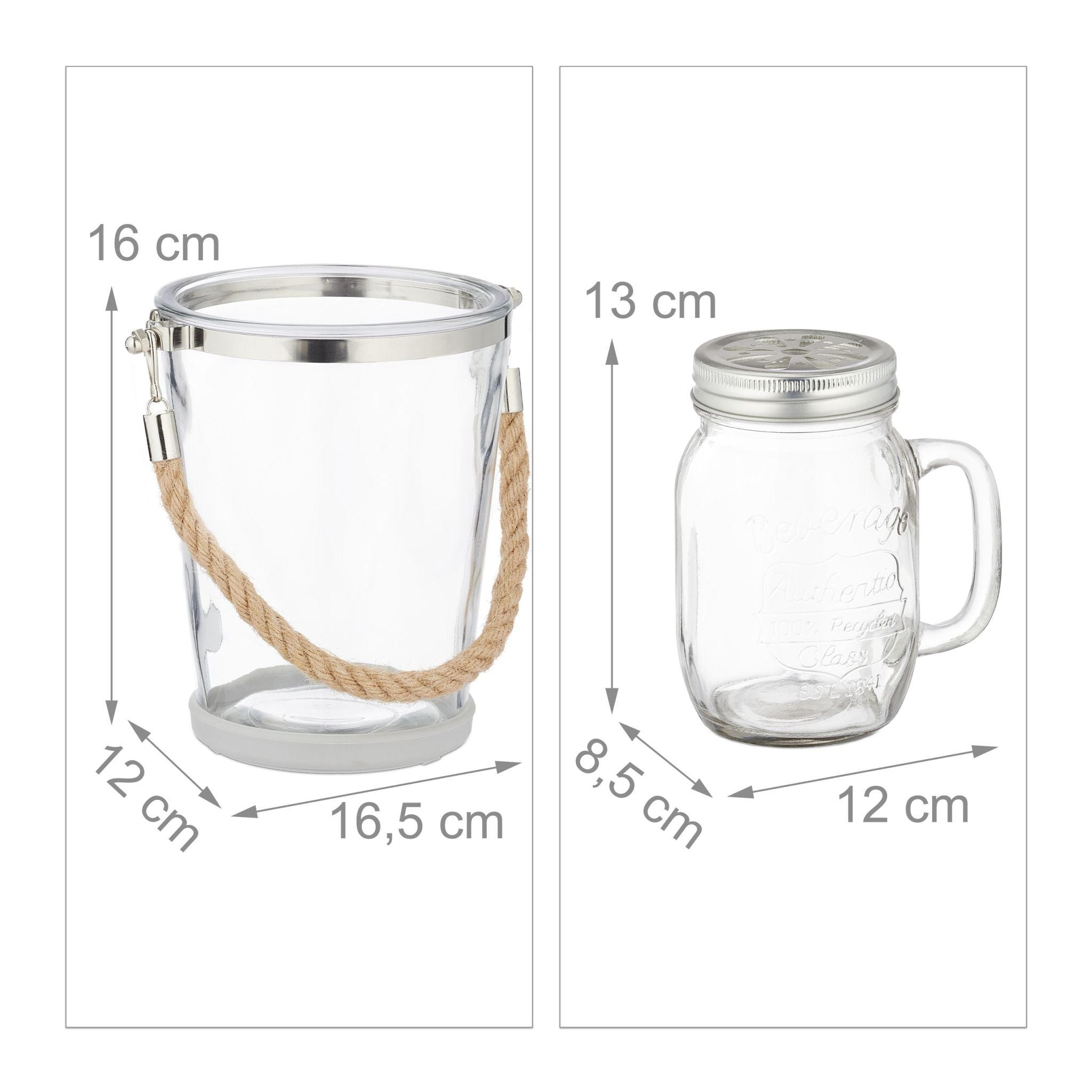 Trinkgläser mit Deckel und Zubehör 4er-Set Silber-Transparent von Relaxdays