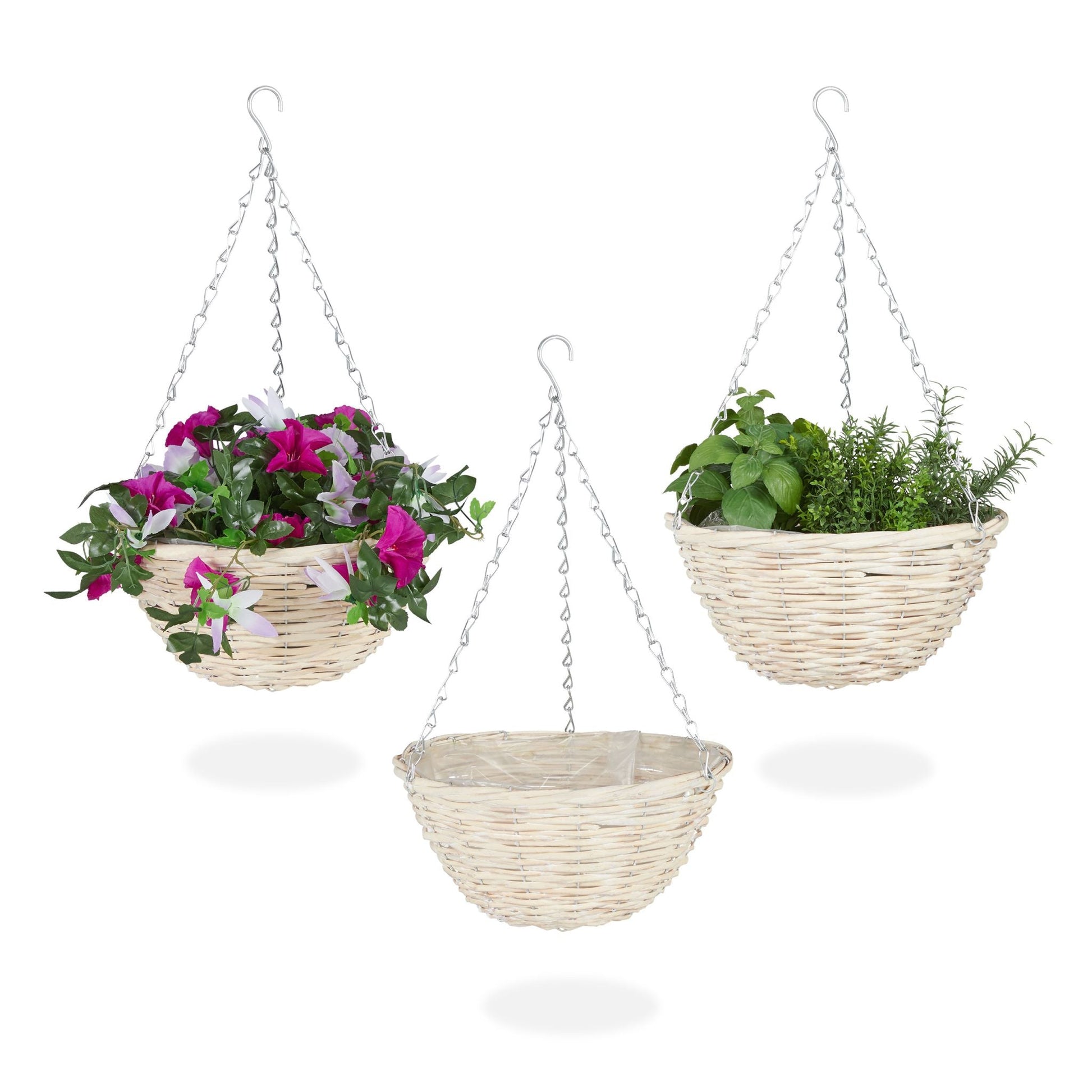 Geflochtene Blumenampel 3er-Set Beige von Relaxdays