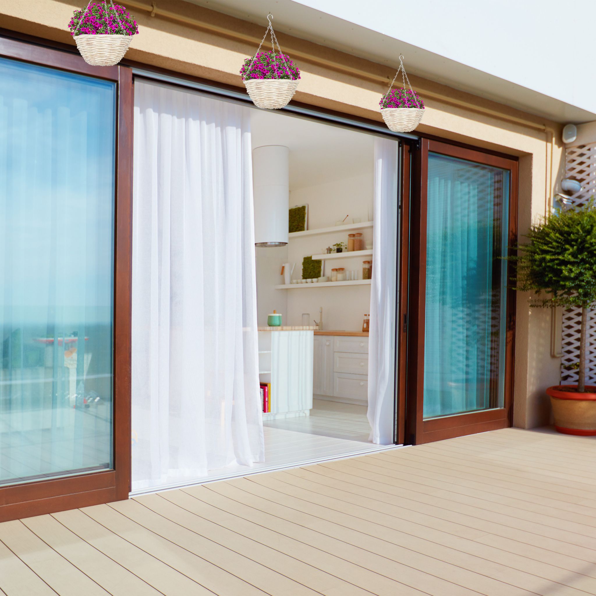 Geflochtene Blumenampel 3er-Set Beige von Relaxdays