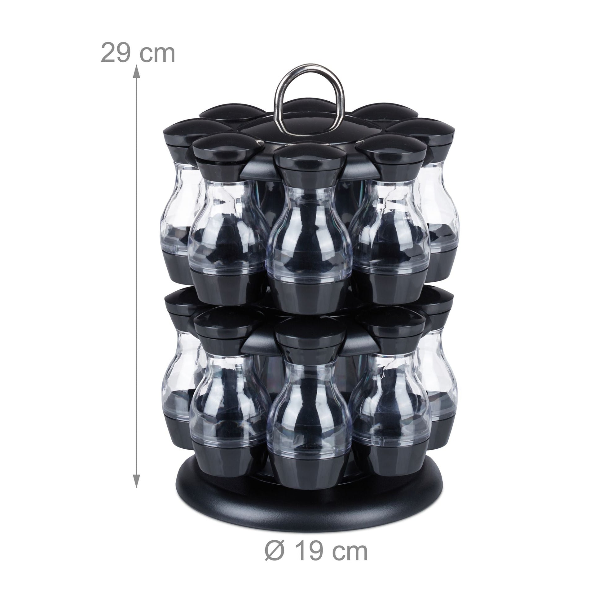 Gewürzkarussell mit 16 Gläsern Schwarz-Silber-Transparent von Relaxdays