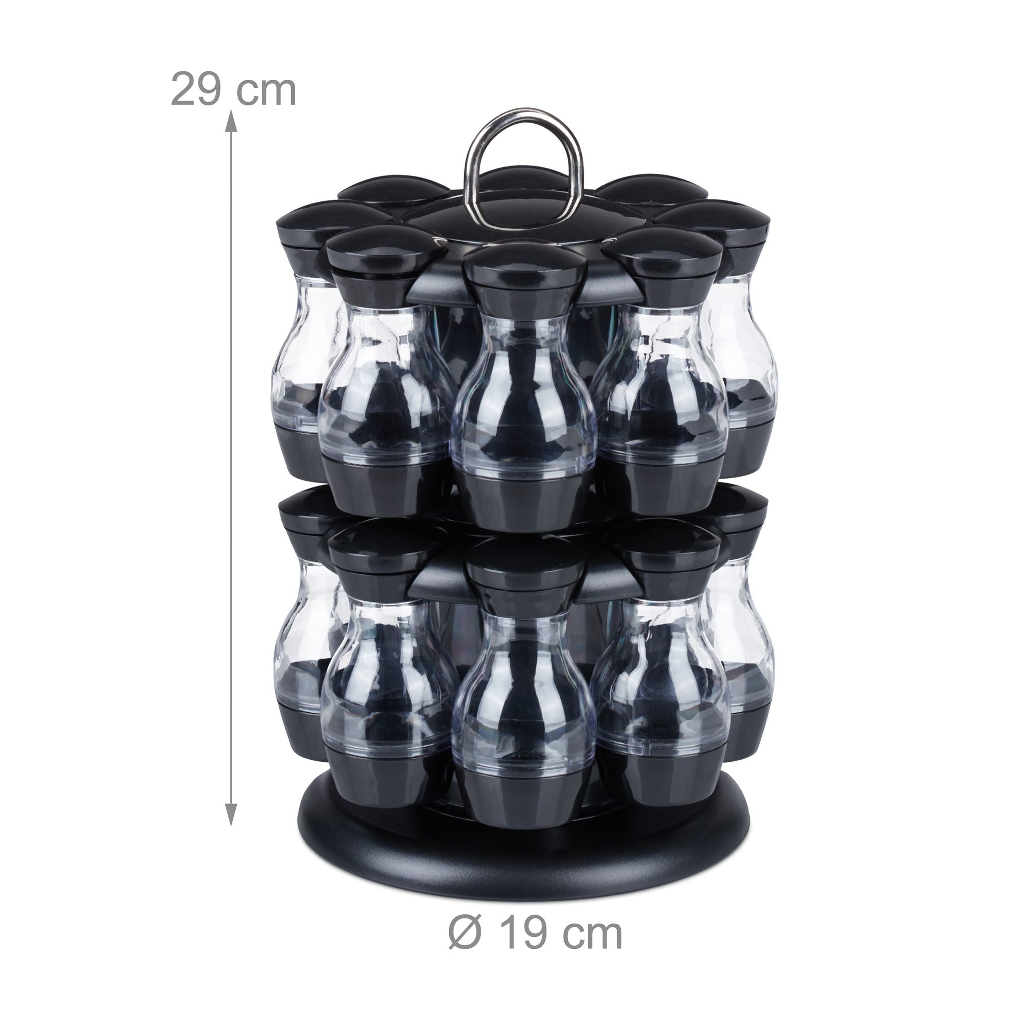 Gewürzkarussell mit 16 Gläsern Schwarz-Silber-Transparent von Relaxdays