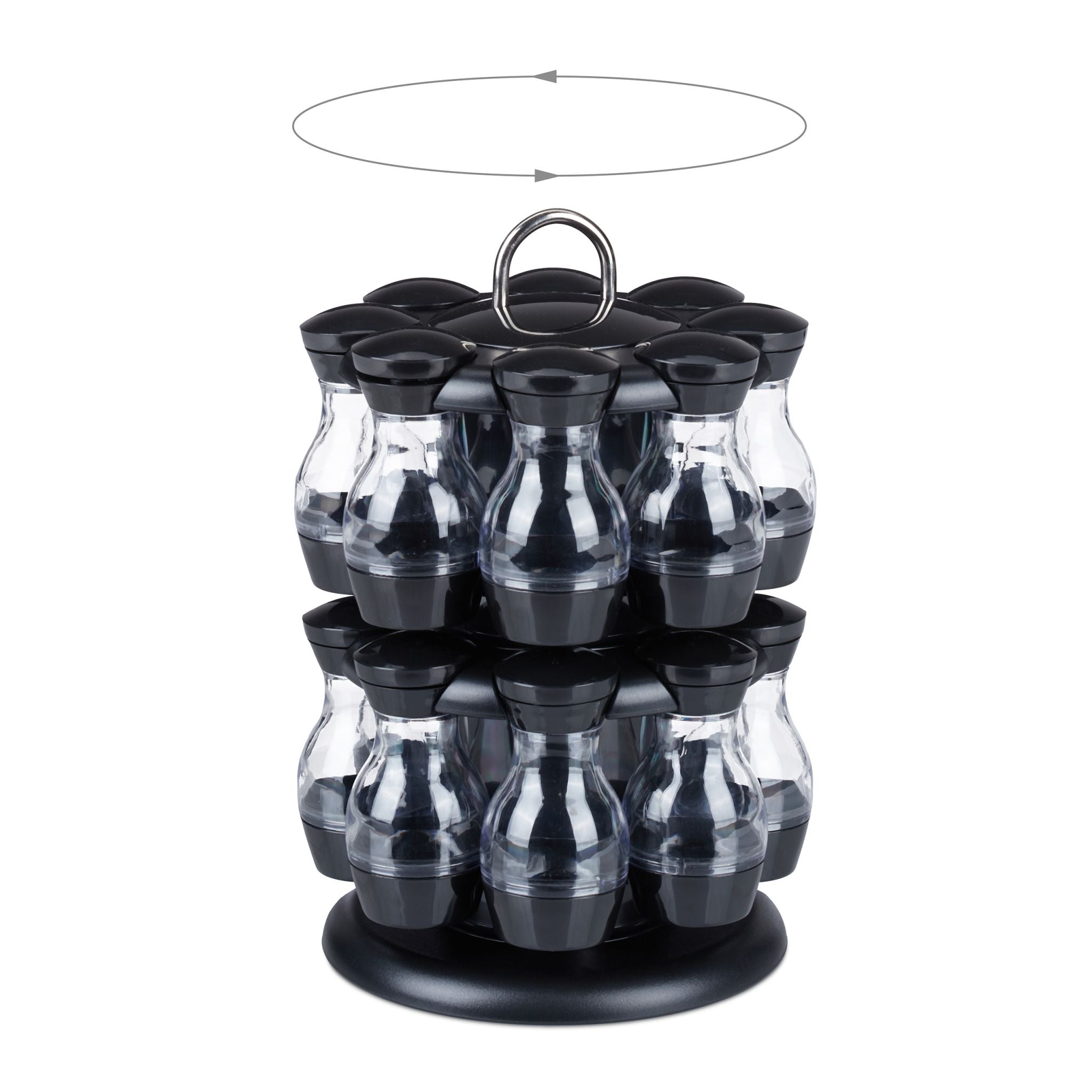 Gewürzkarussell mit 16 Gläsern Schwarz-Silber-Transparent von Relaxdays