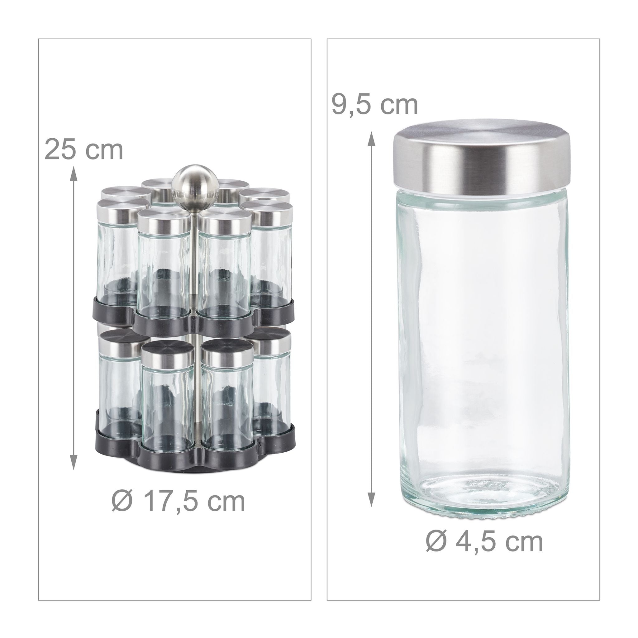 Gewürzkarussell mit 16 Gläsern Schwarz-Silber-Transparent von Relaxdays