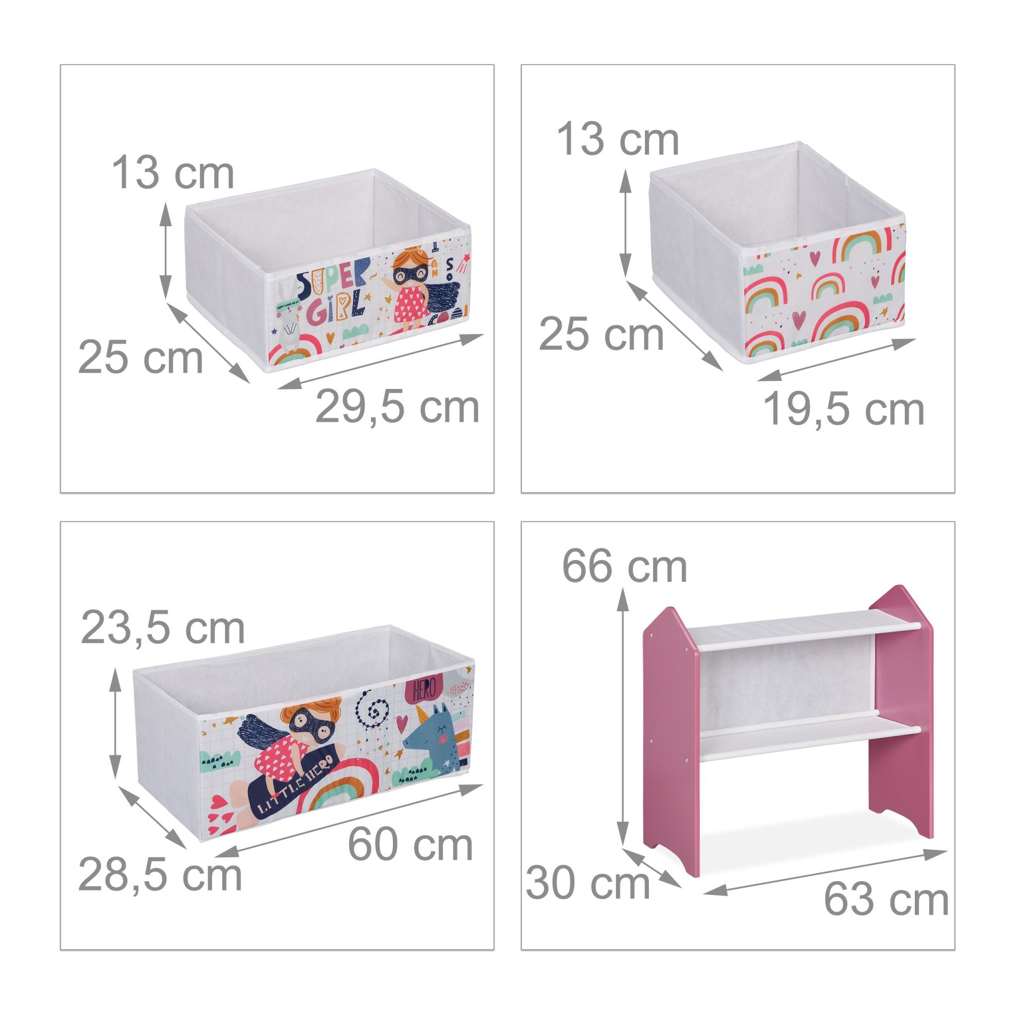 Kinderregal mit 6 Aufbewahrungsboxen Weiss-Grün-Rosa von Relaxdays