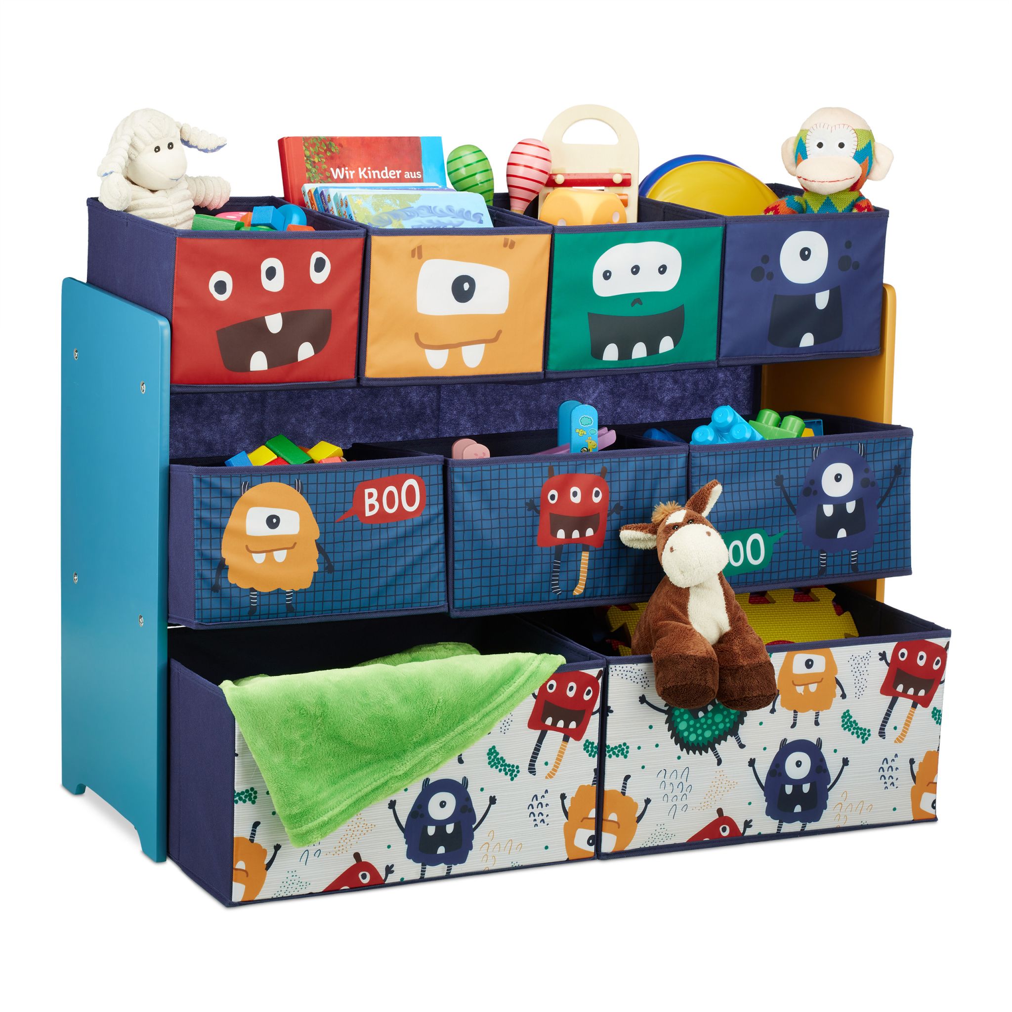 Kinderregal mit Boxen Monster Dunkelblau-Orange-Türkis von Relaxdays