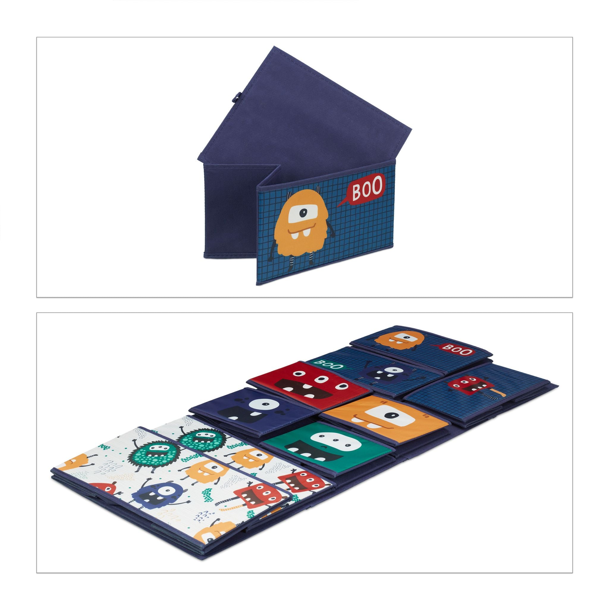 Kinderregal mit Boxen Monster Dunkelblau-Orange-Türkis von Relaxdays