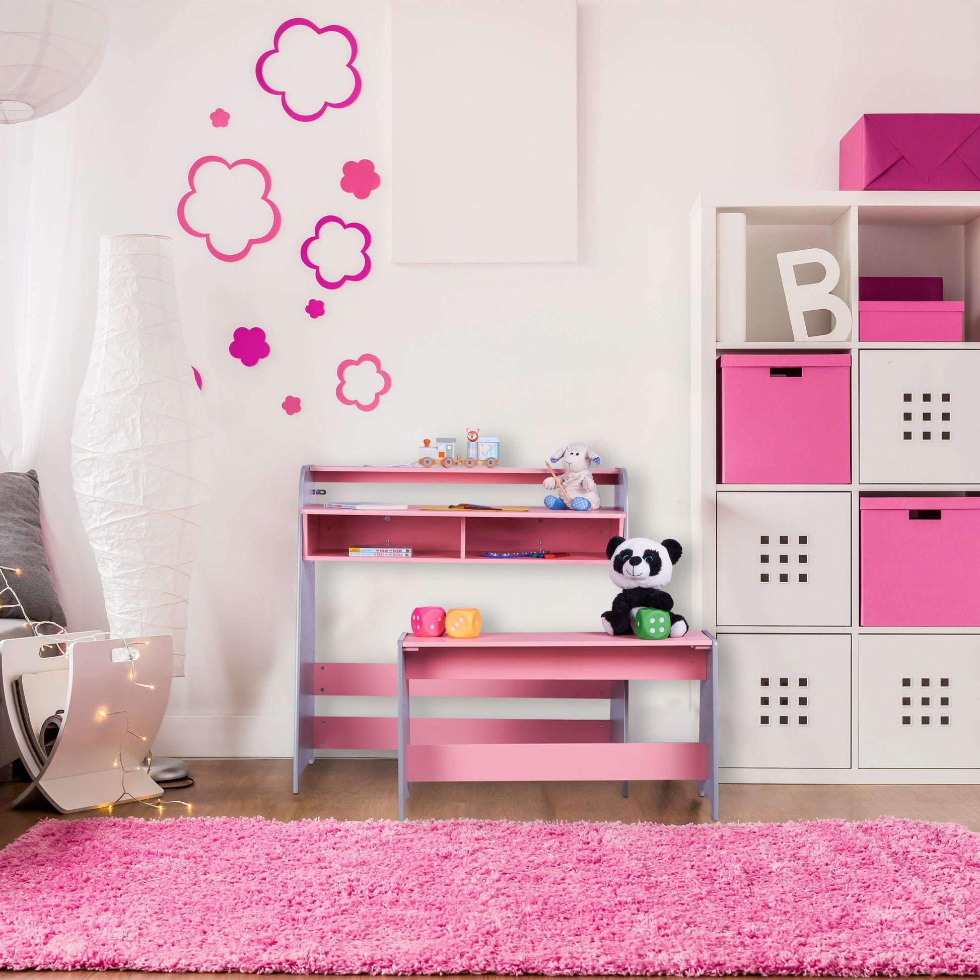 Kindertisch höhenverstellbar Rosa-Grau von Relaxdays