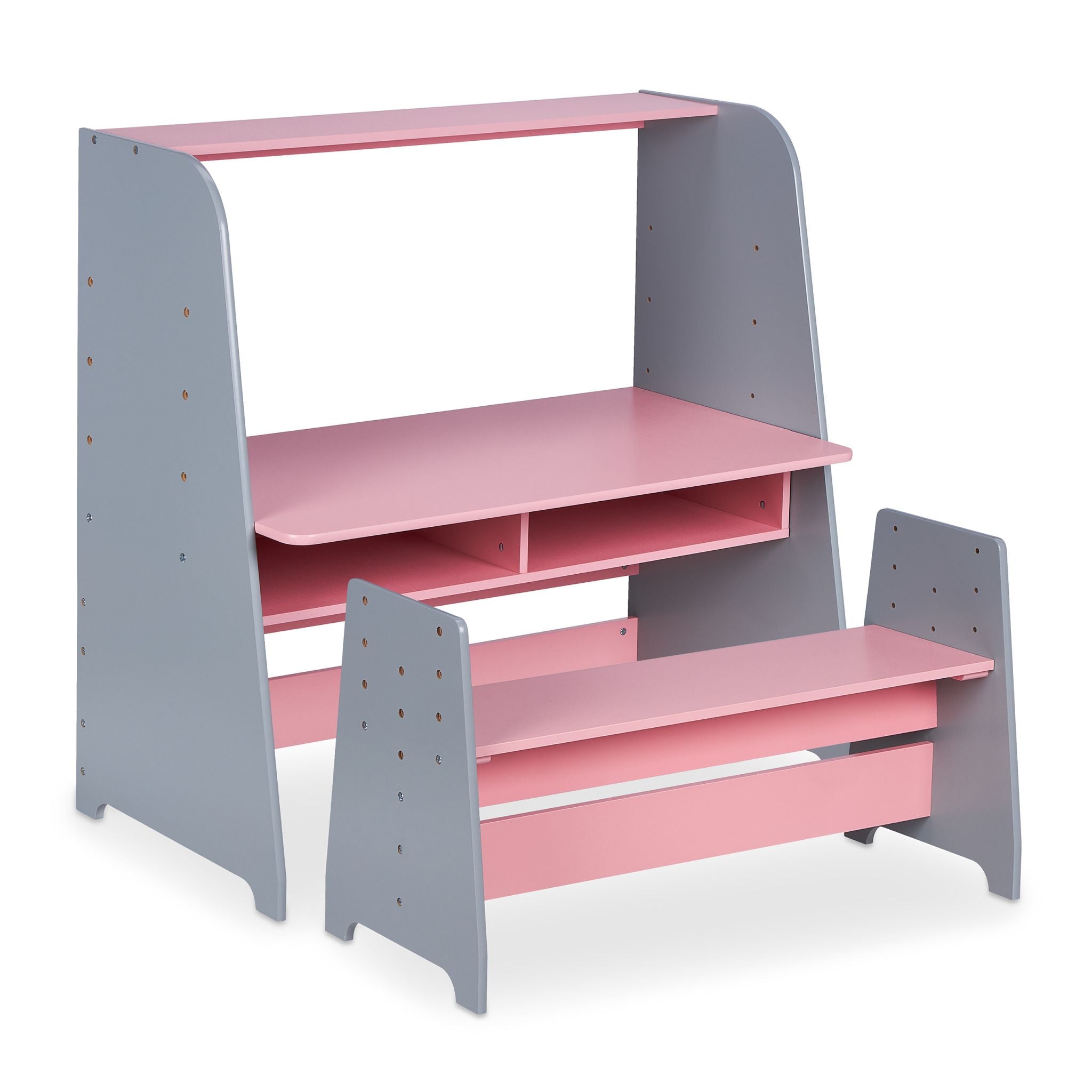 Kindertisch höhenverstellbar Rosa-Grau von Relaxdays