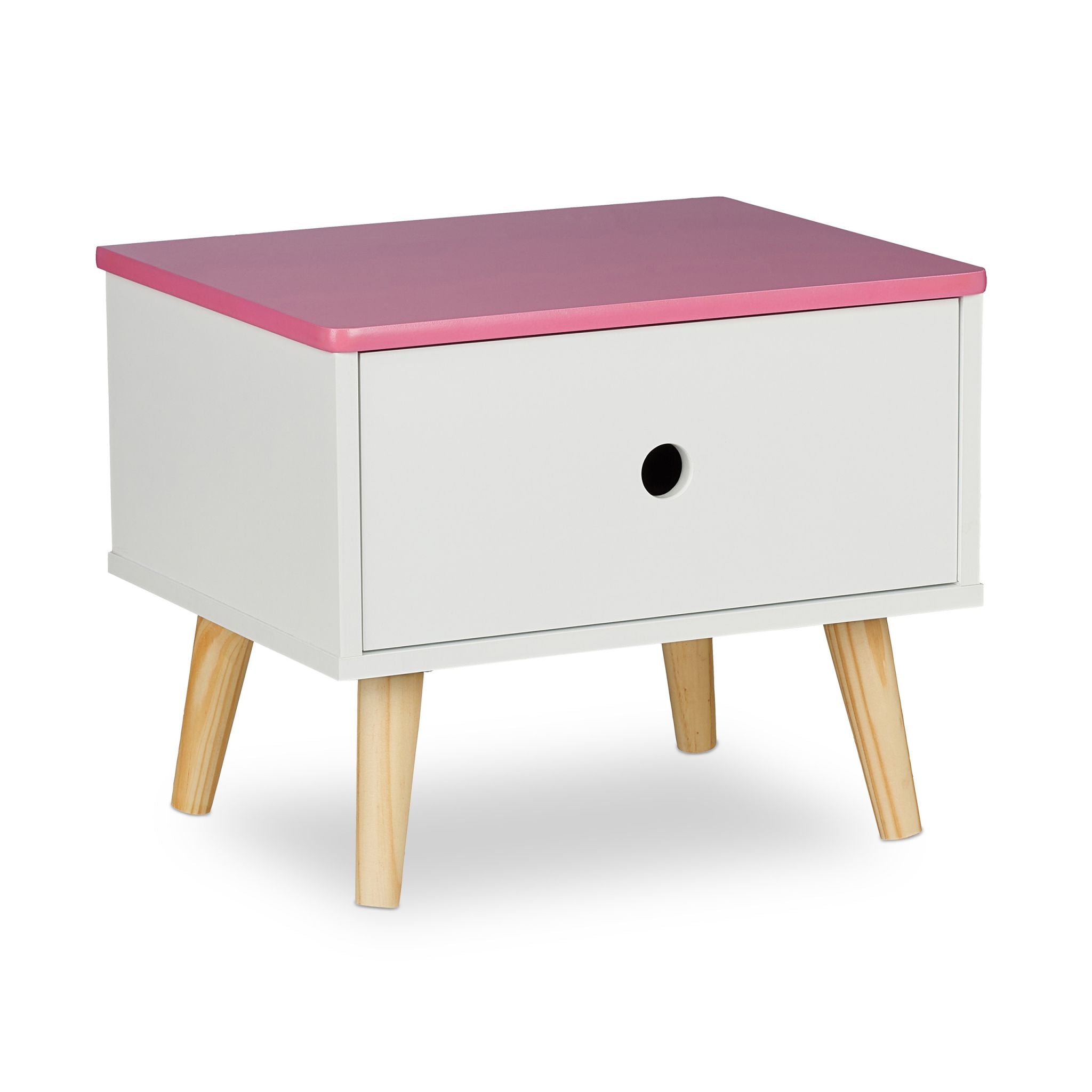 Nachttisch für Kinder mit Schublade Weiss-Hellbraun-Rosa von Relaxdays