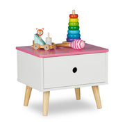 Nachttisch für Kinder mit Schublade Weiss-Hellbraun-Rosa von Relaxdays