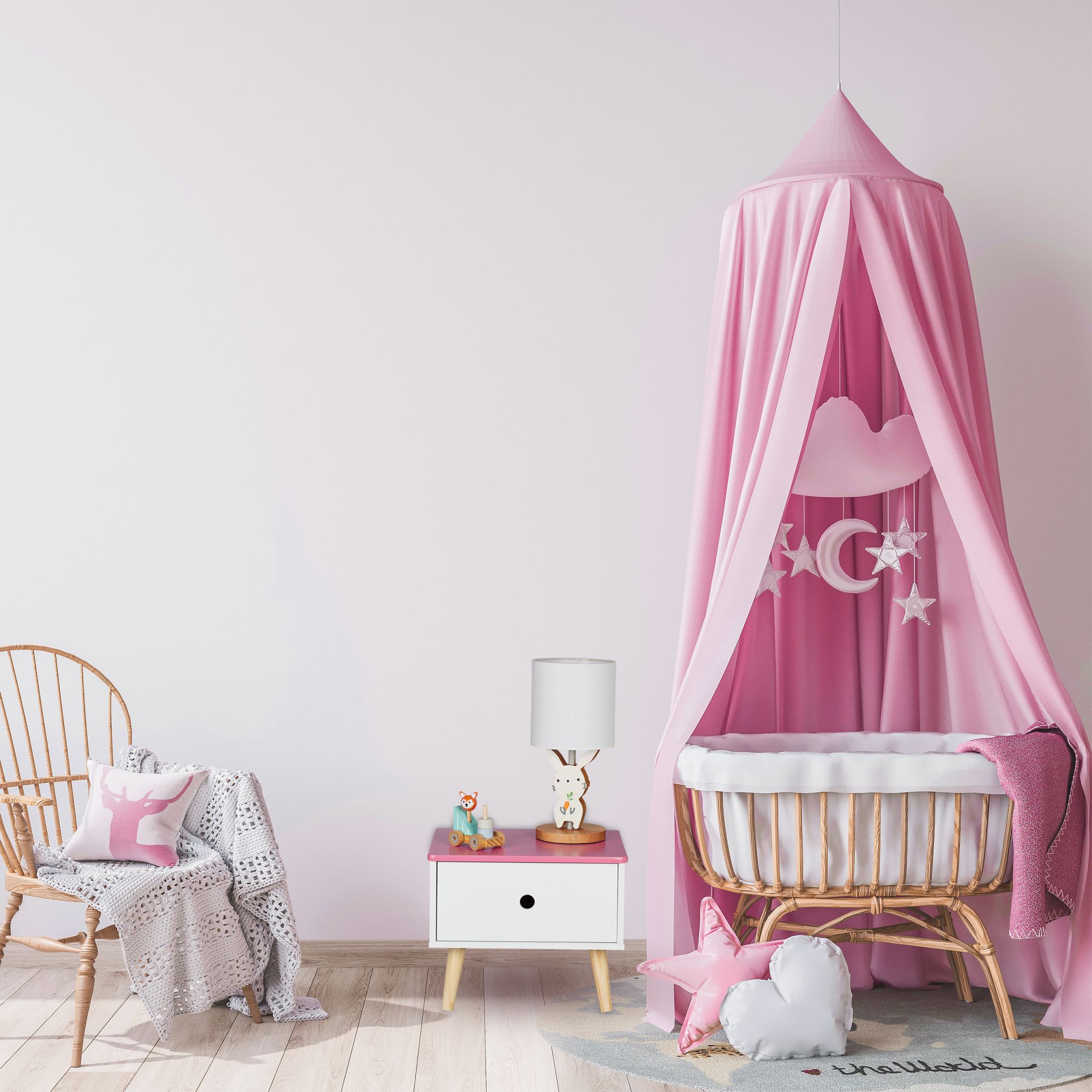 Nachttisch für Kinder mit Schublade Weiss-Hellbraun-Rosa von Relaxdays