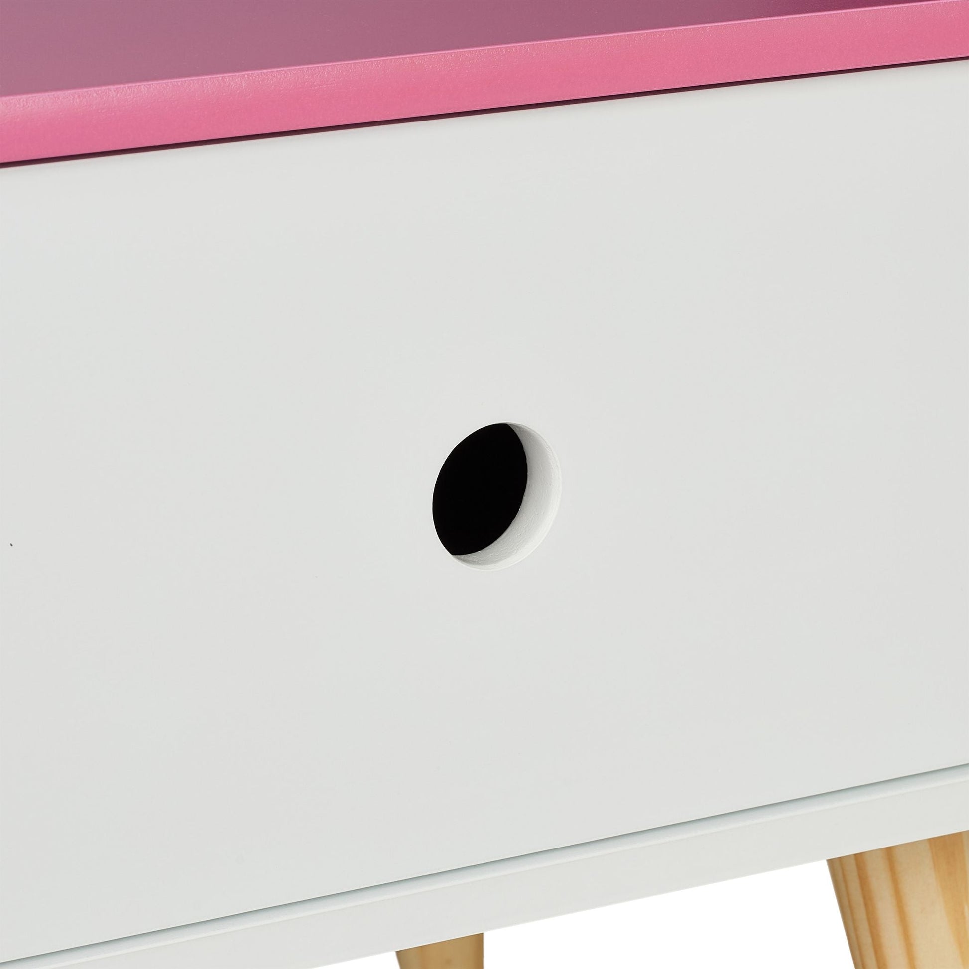 Nachttisch für Kinder mit Schublade Weiss-Hellbraun-Rosa von Relaxdays