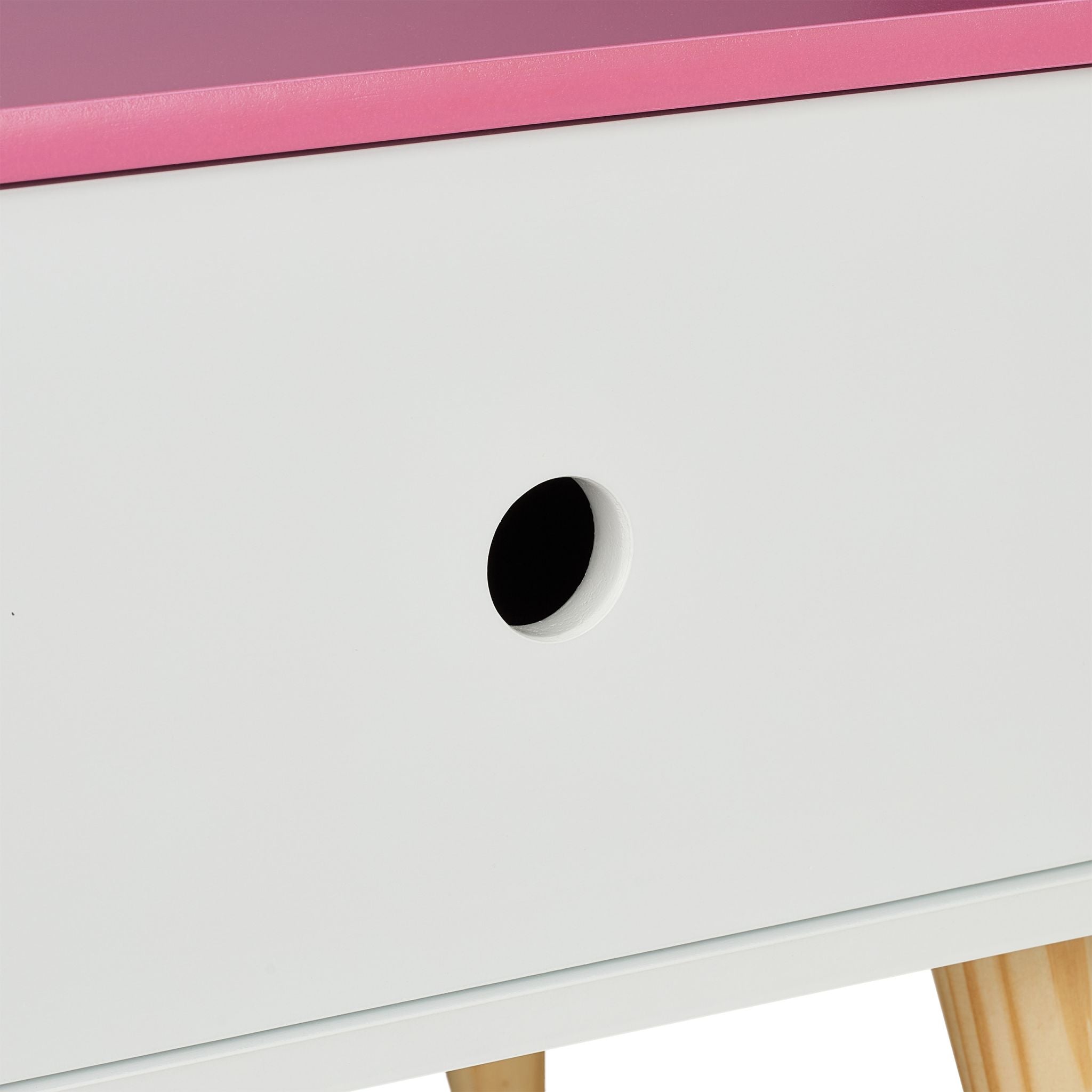 Nachttisch für Kinder mit Schublade Weiss-Hellbraun-Rosa von Relaxdays