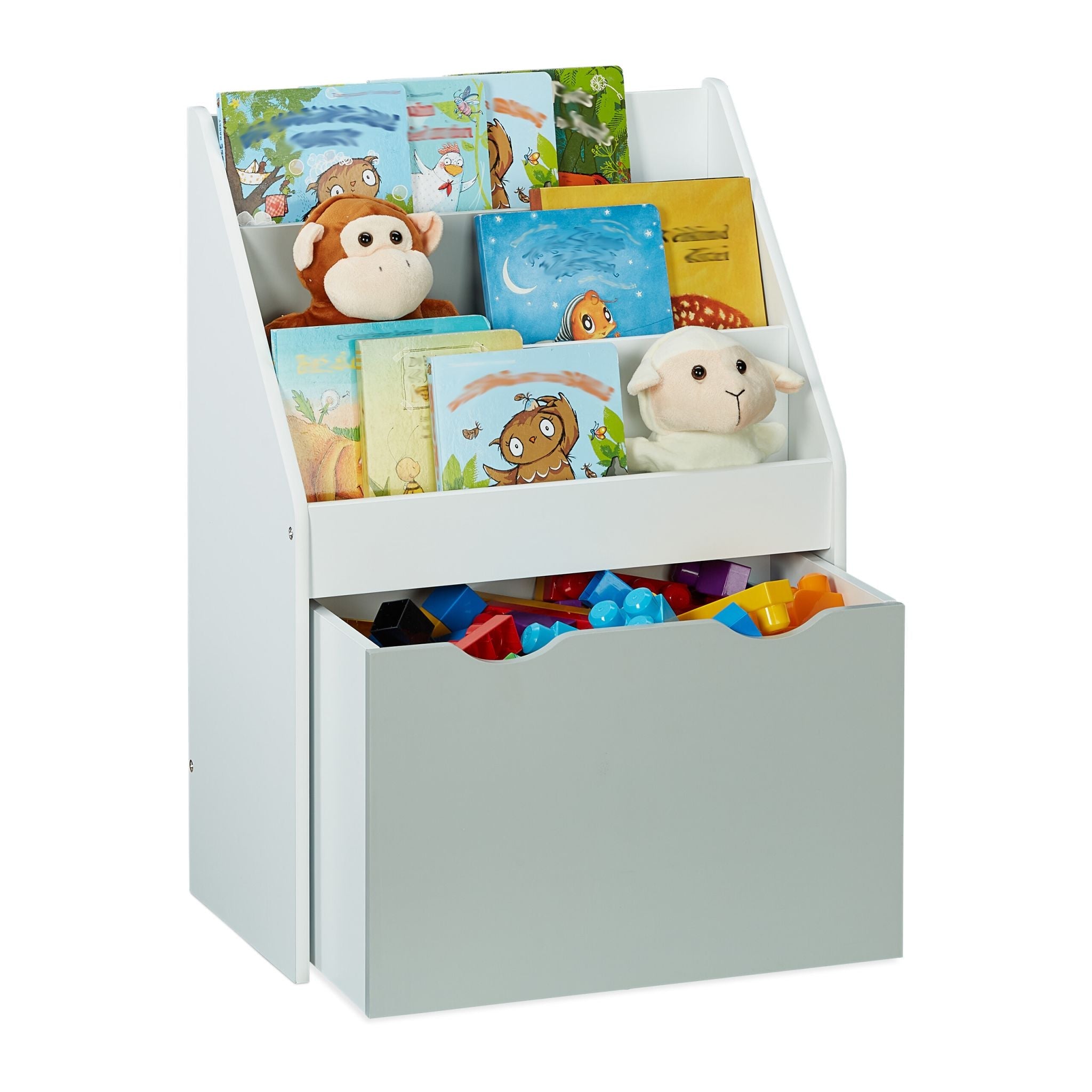 Kinderregal mit Spielzeugkiste Weiss-Grau von Relaxdays