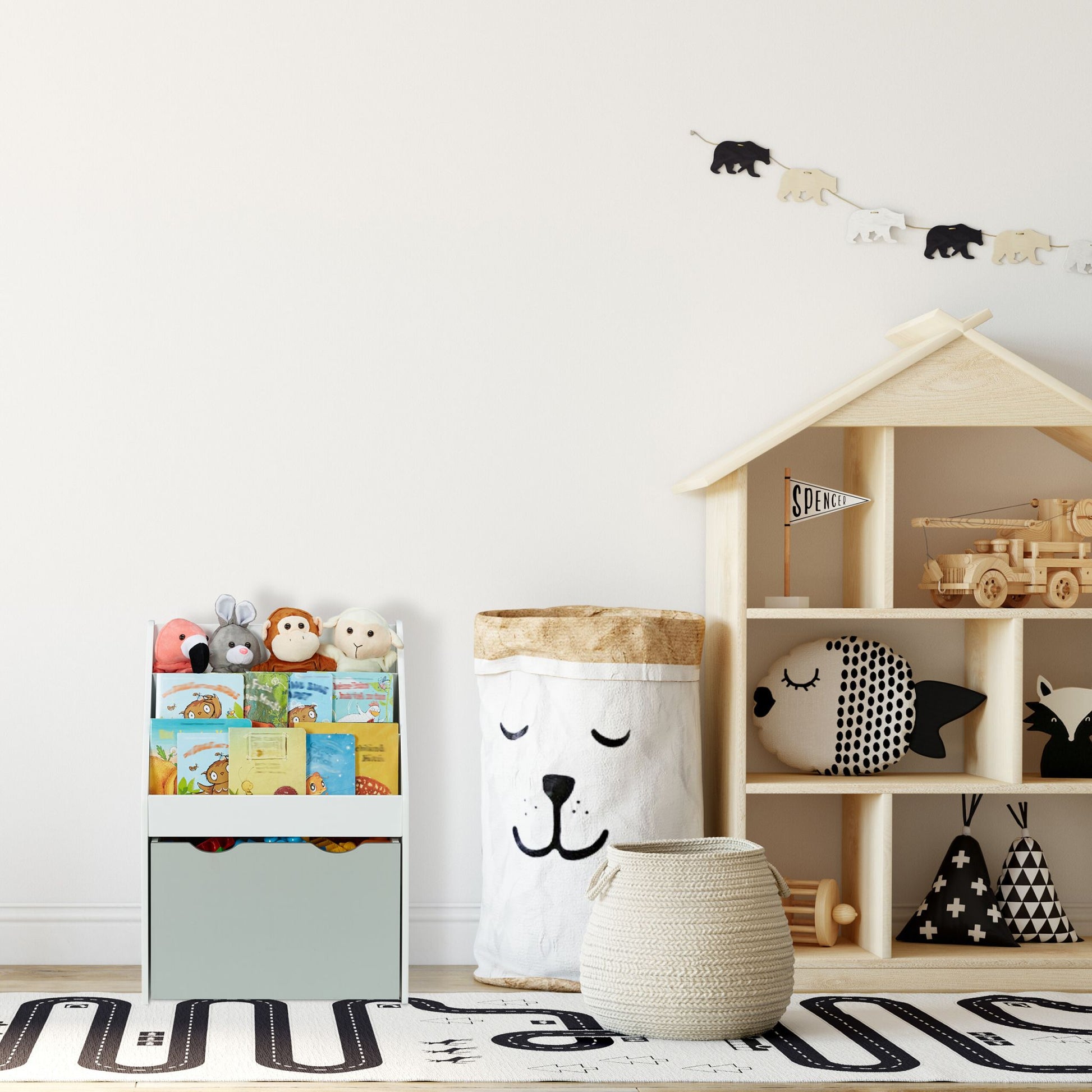 Kinderregal mit Spielzeugkiste Weiss-Grau von Relaxdays
