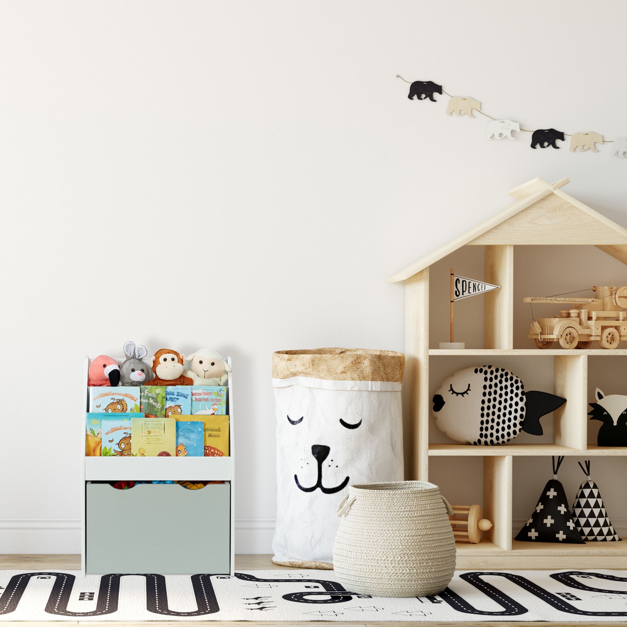 Kinderregal mit Spielzeugkiste Weiss-Grau von Relaxdays