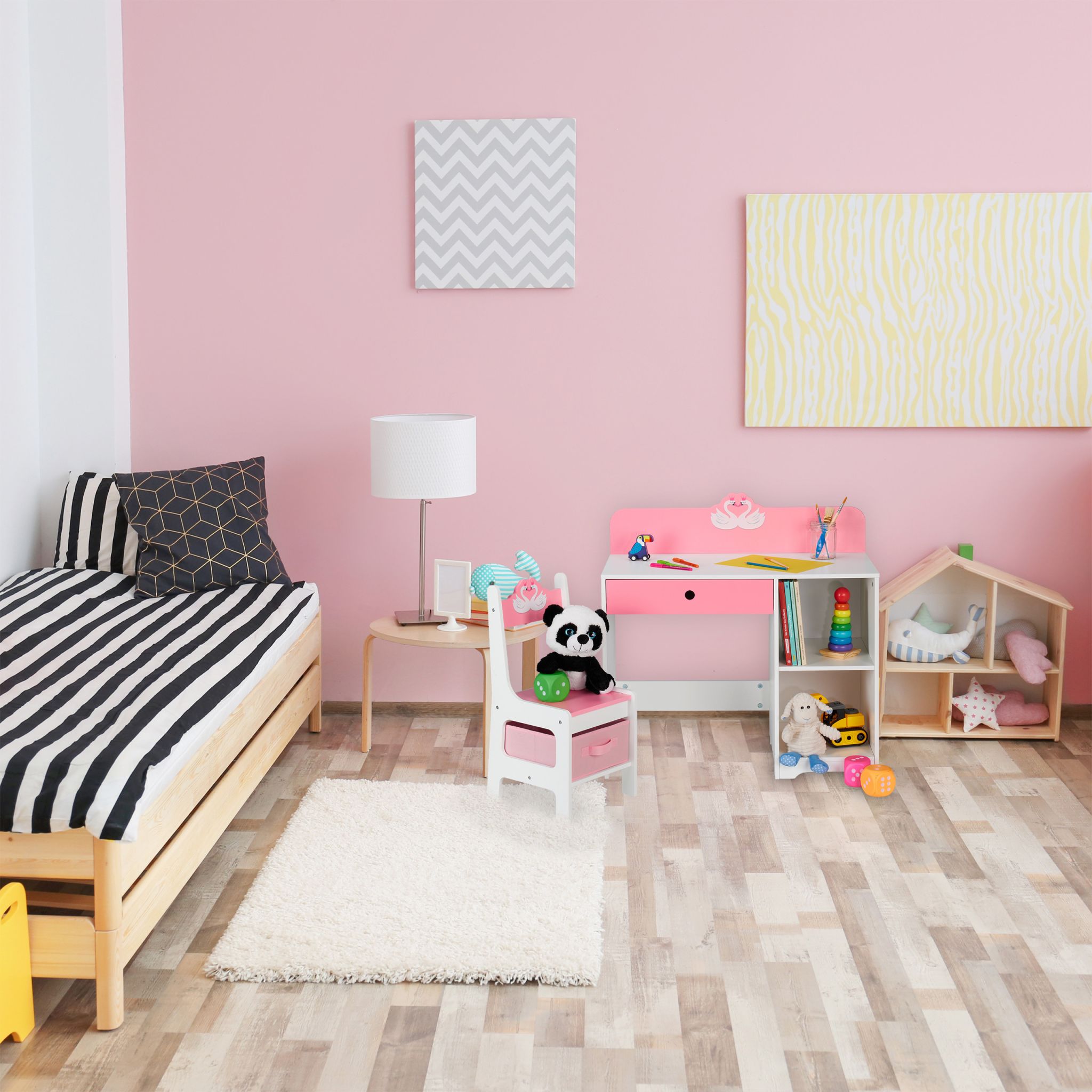 Kinder Schreibtisch und Stuhl Schwan Weiss-Rosa von Relaxdays